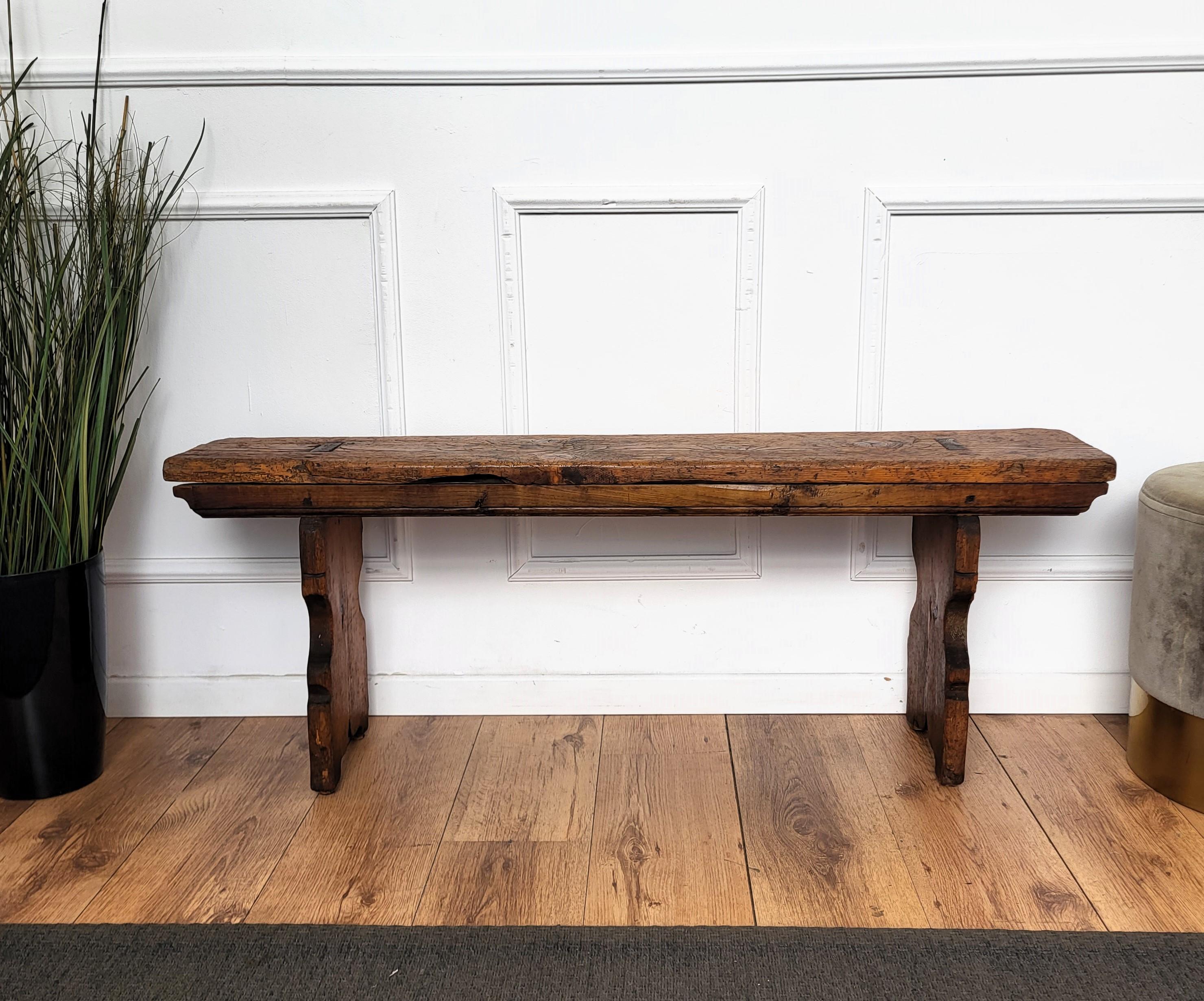 20th Century Primitive Rustic Minimal Italian Antique Wooden Bench Side Table
