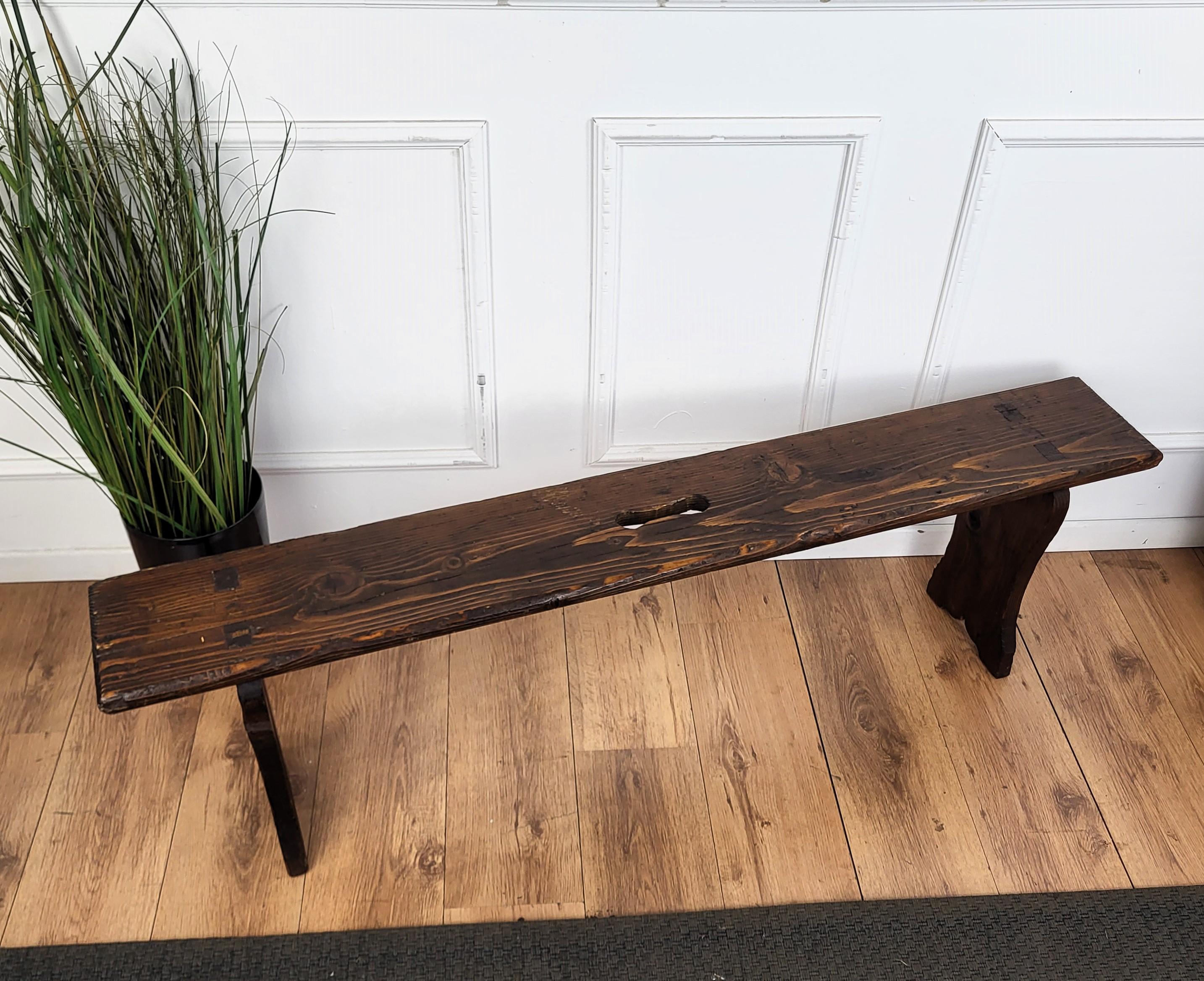 20th Century Primitive Rustic Minimal Italian Antique Wooden Bench Side Table