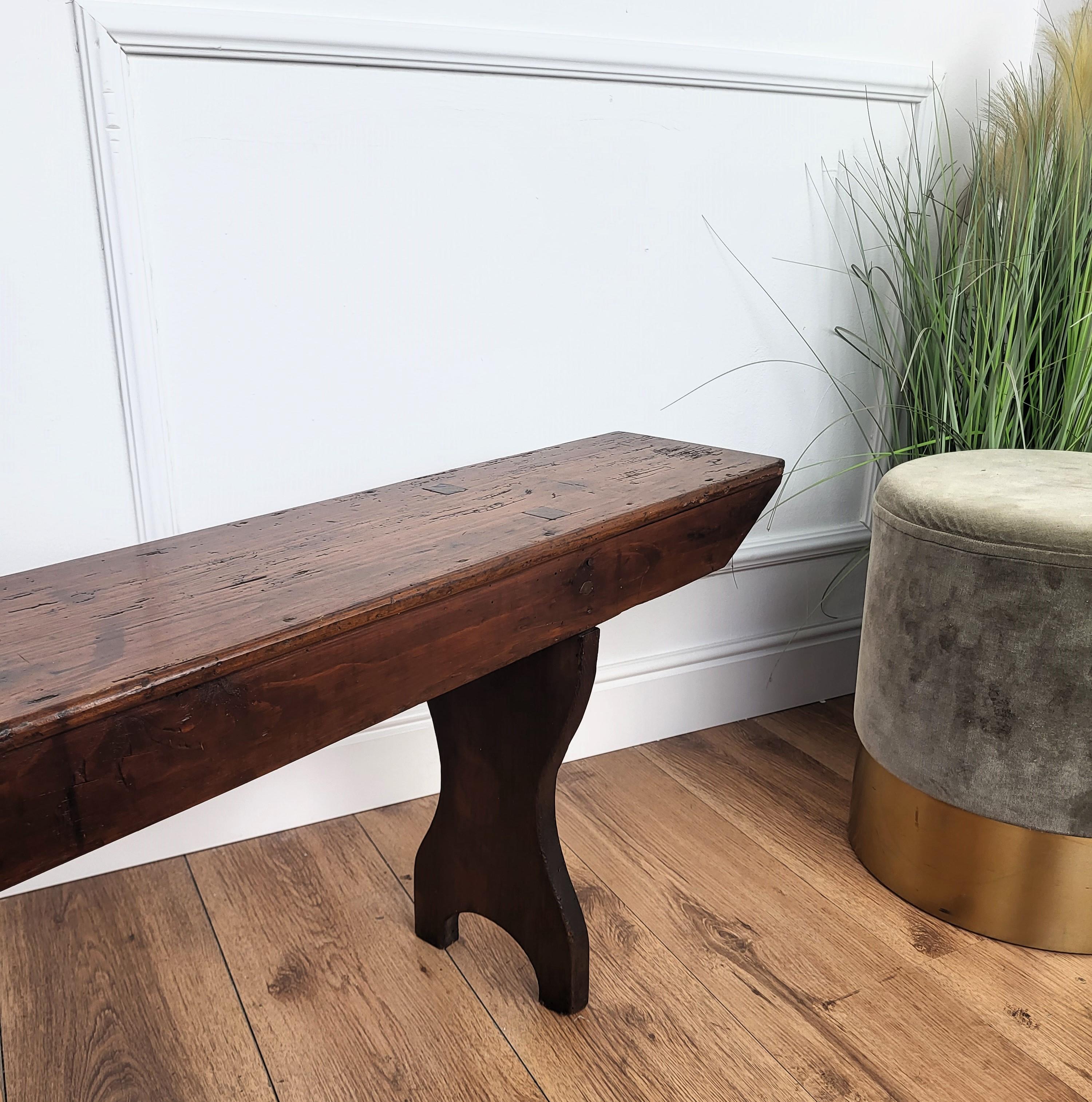 20th Century Primitive Rustic Minimal Italian Antique Wooden Bench Side Table