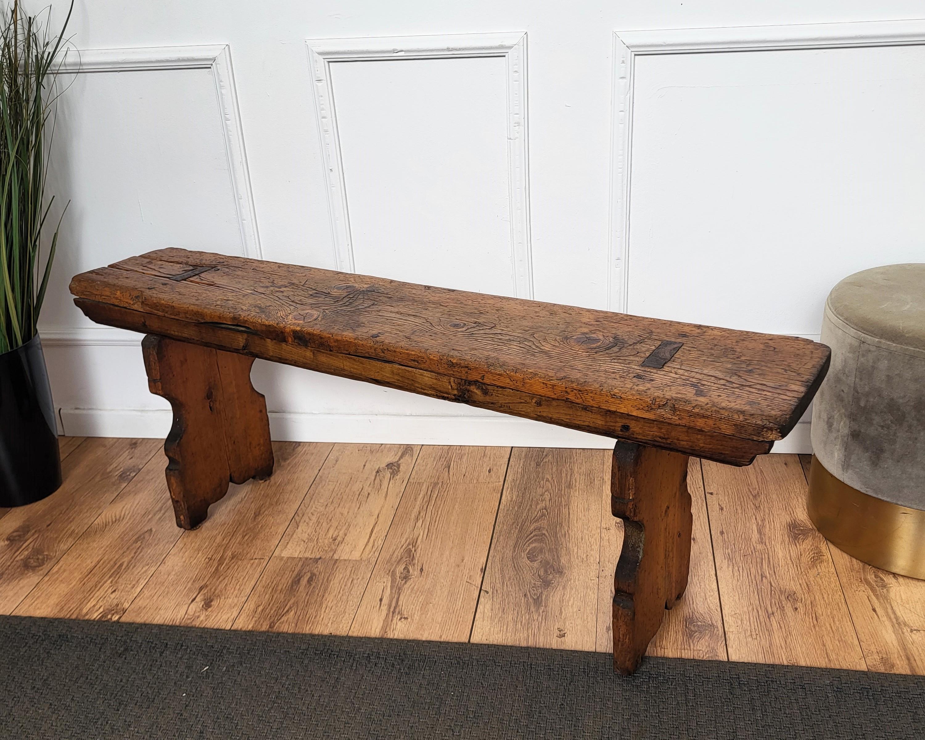 Primitive Rustic Minimal Italian Antique Wooden Bench Side Table 1
