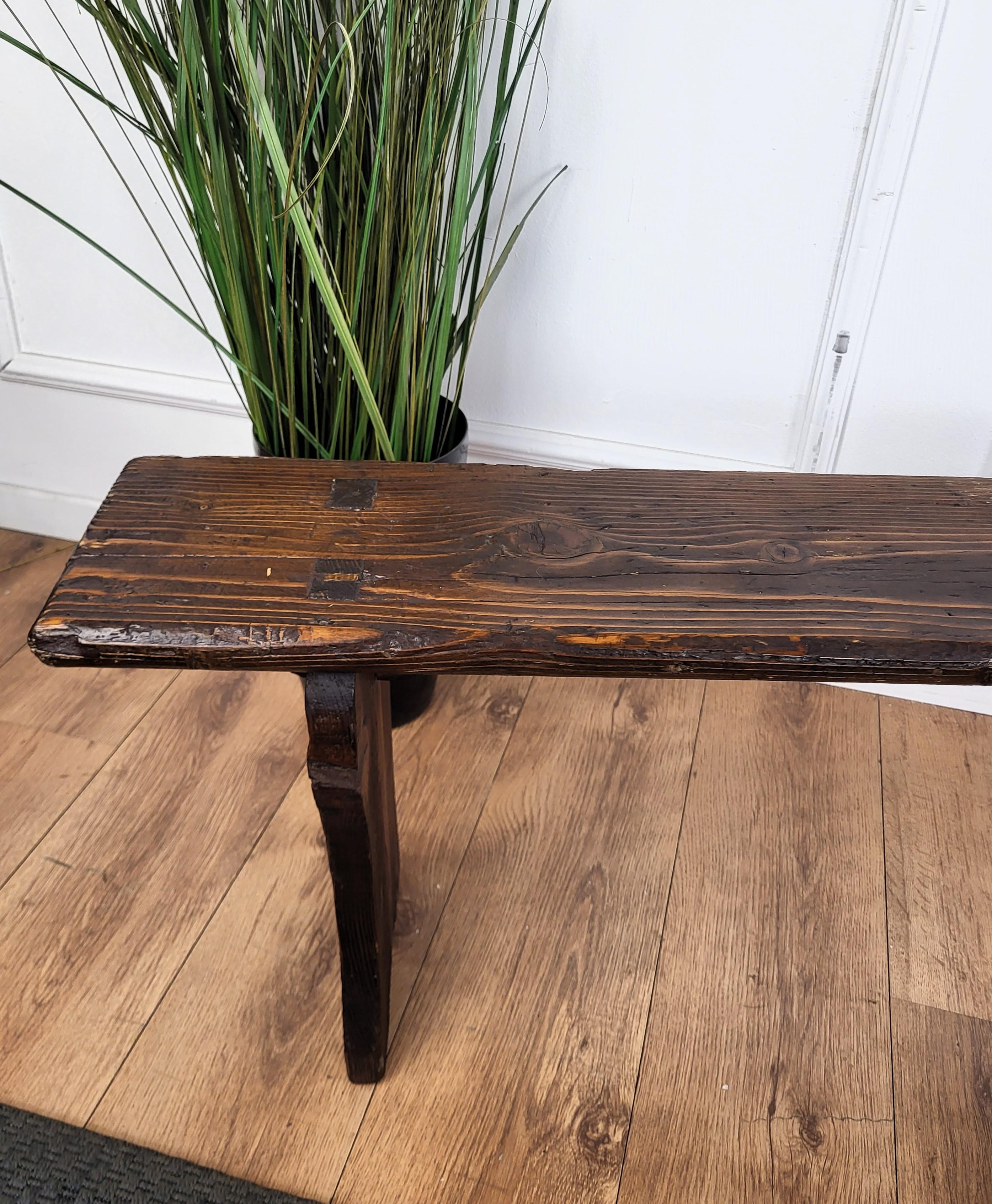 Primitive Rustic Minimal Italian Antique Wooden Bench Side Table 1
