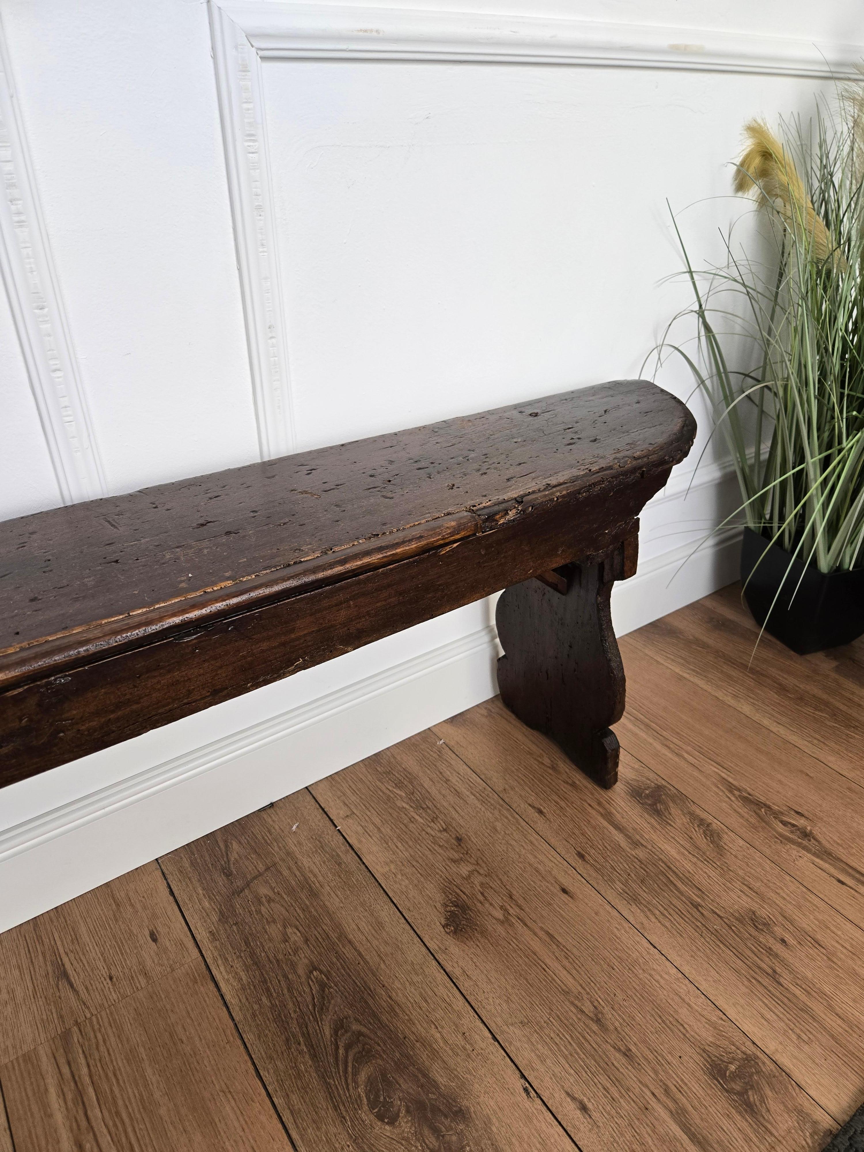 Primitive Rustic Minimal Italian Antique Wooden Bench Side Table For Sale 1