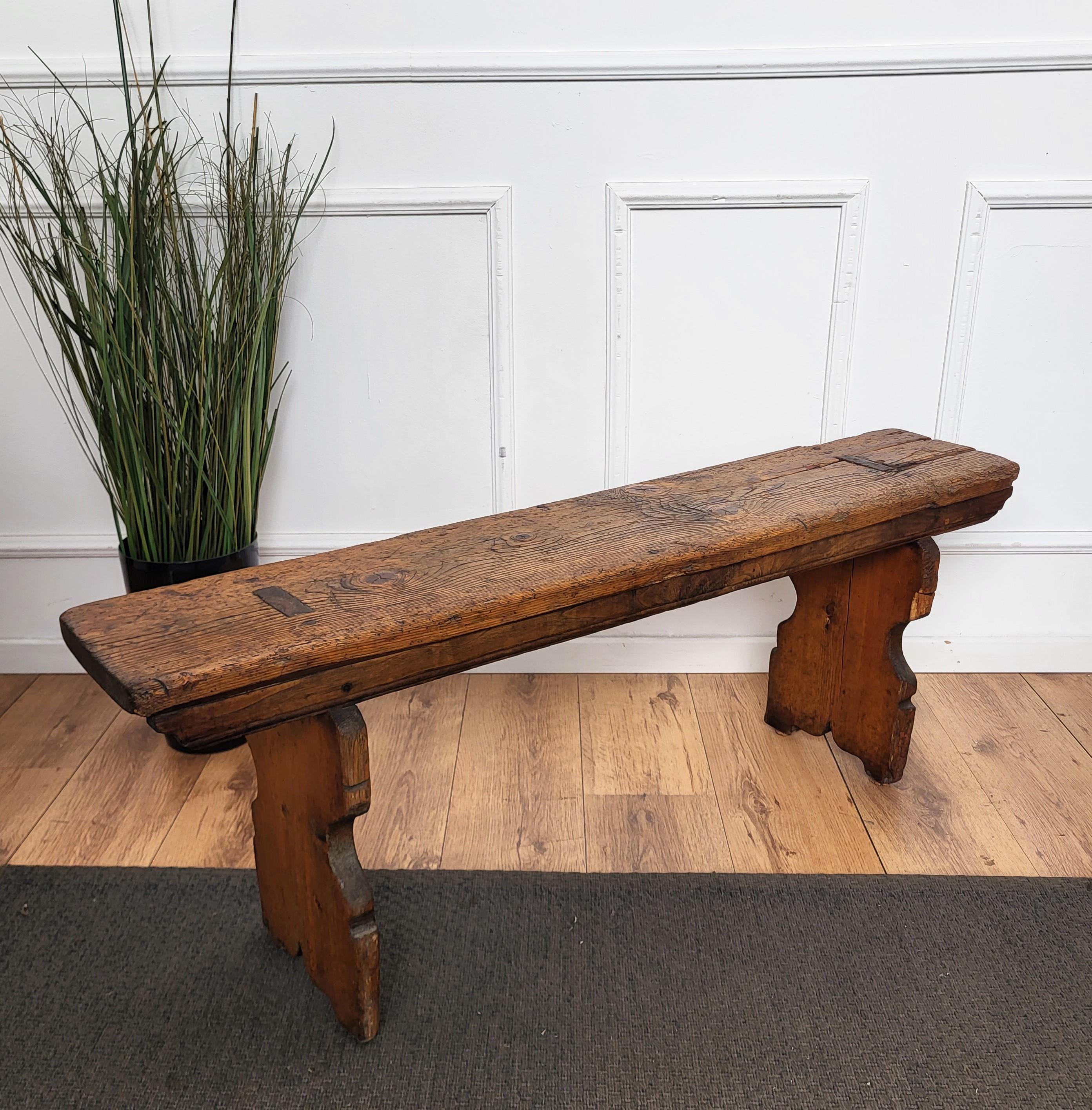 Primitive Rustic Minimal Italian Antique Wooden Bench Side Table 2