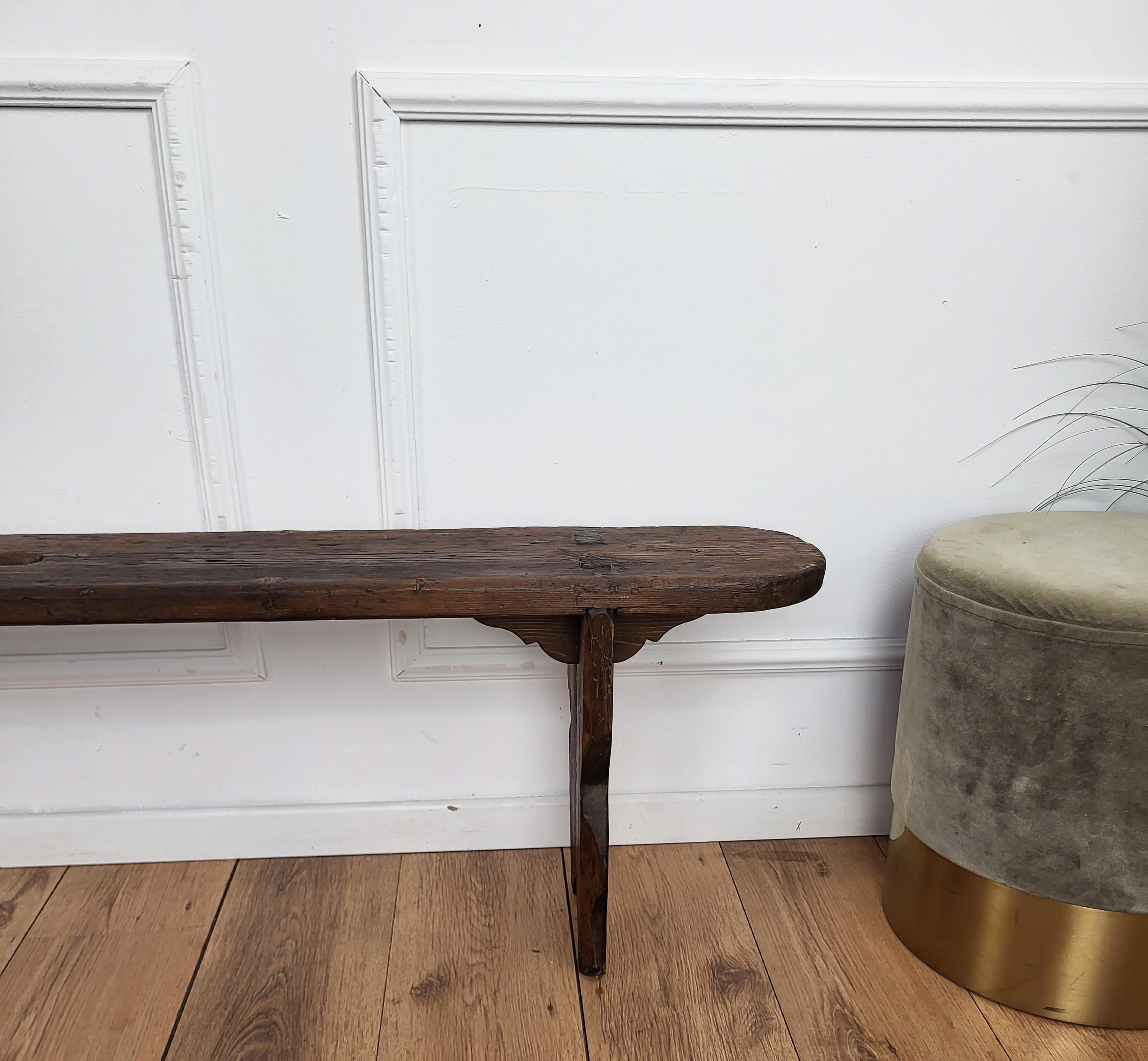 Primitive Rustic Minimal Italian Antique Wooden Bench Side Table 3