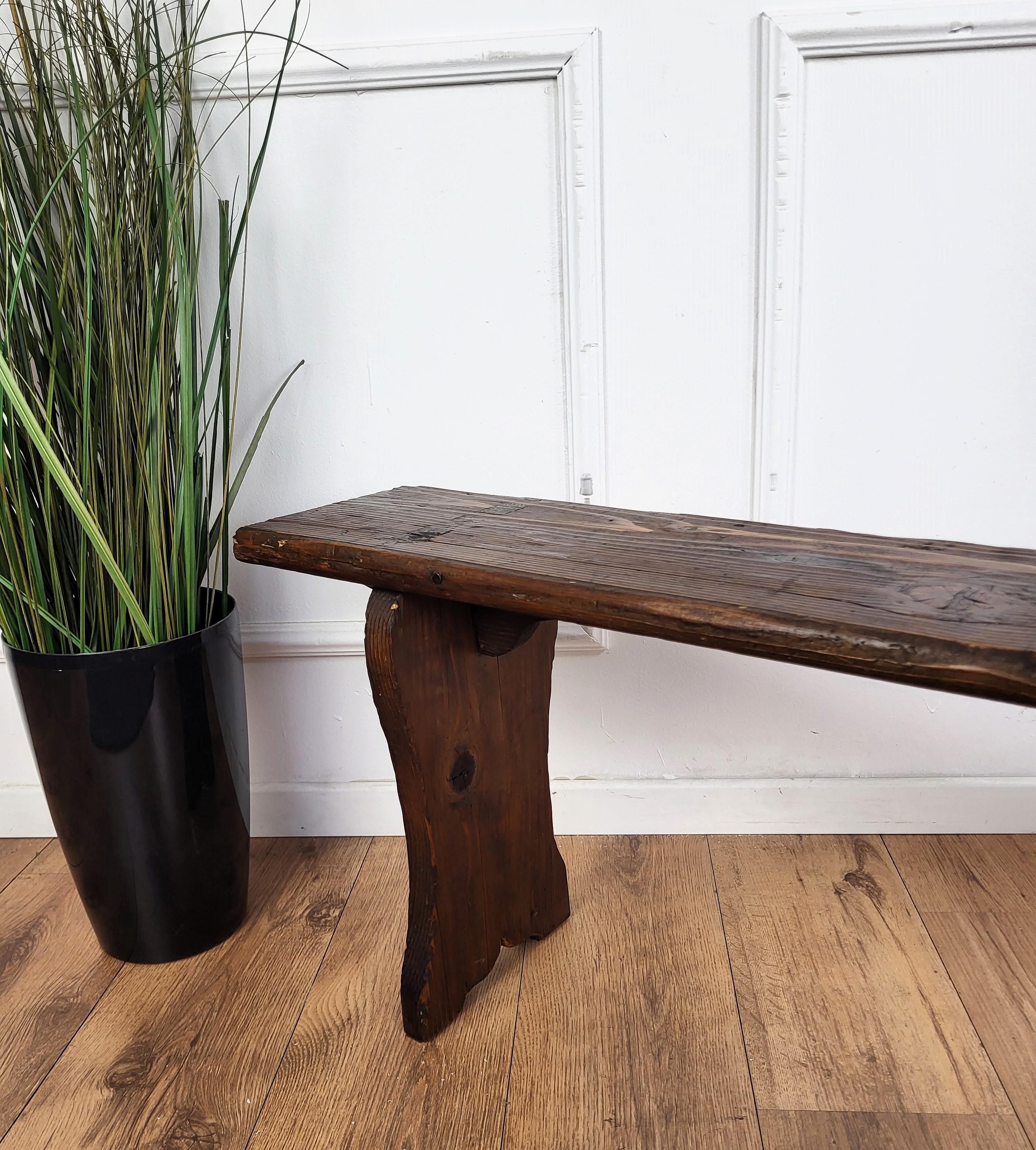 Primitive Rustic Minimal Italian Antique Wooden Bench Side Table 3
