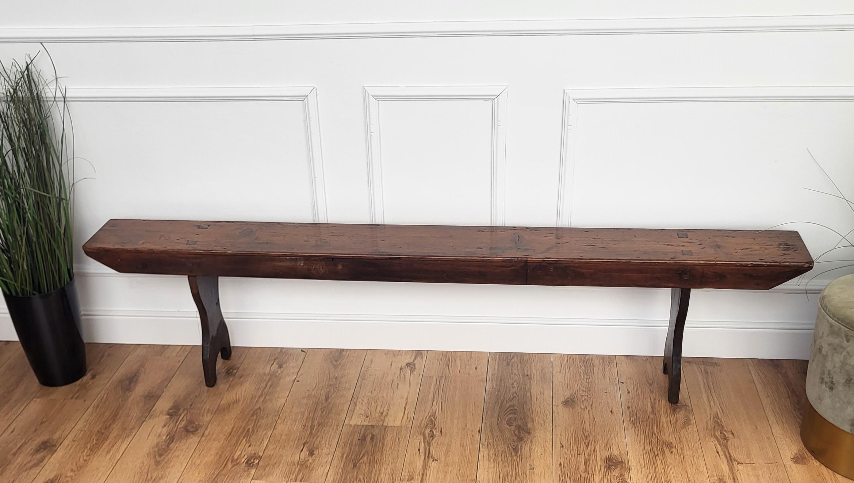 Primitive Rustic Minimal Italian Antique Wooden Bench Side Table 3