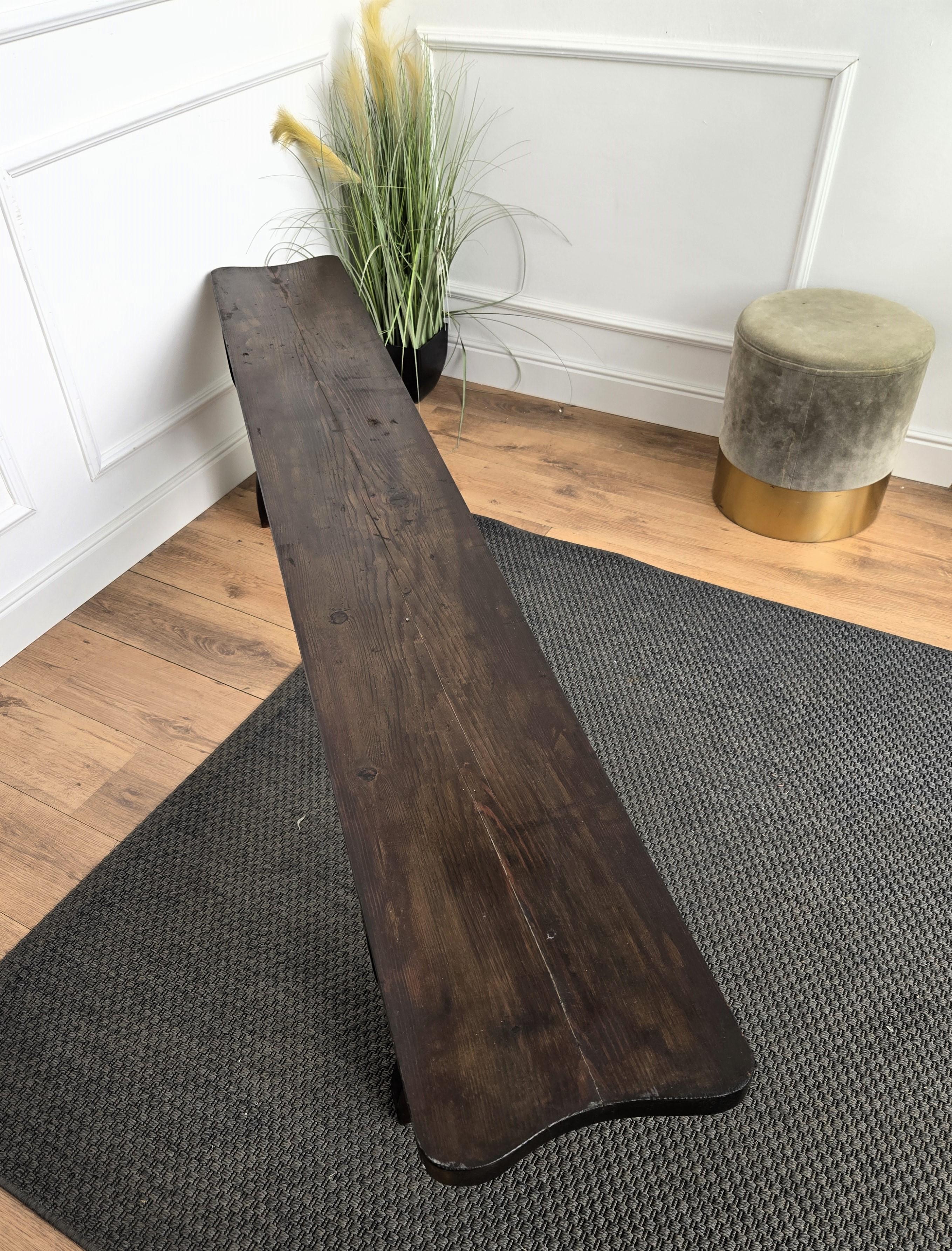 Primitive Rustic Minimal Italian Antique Wooden Bench Side Table For Sale 3
