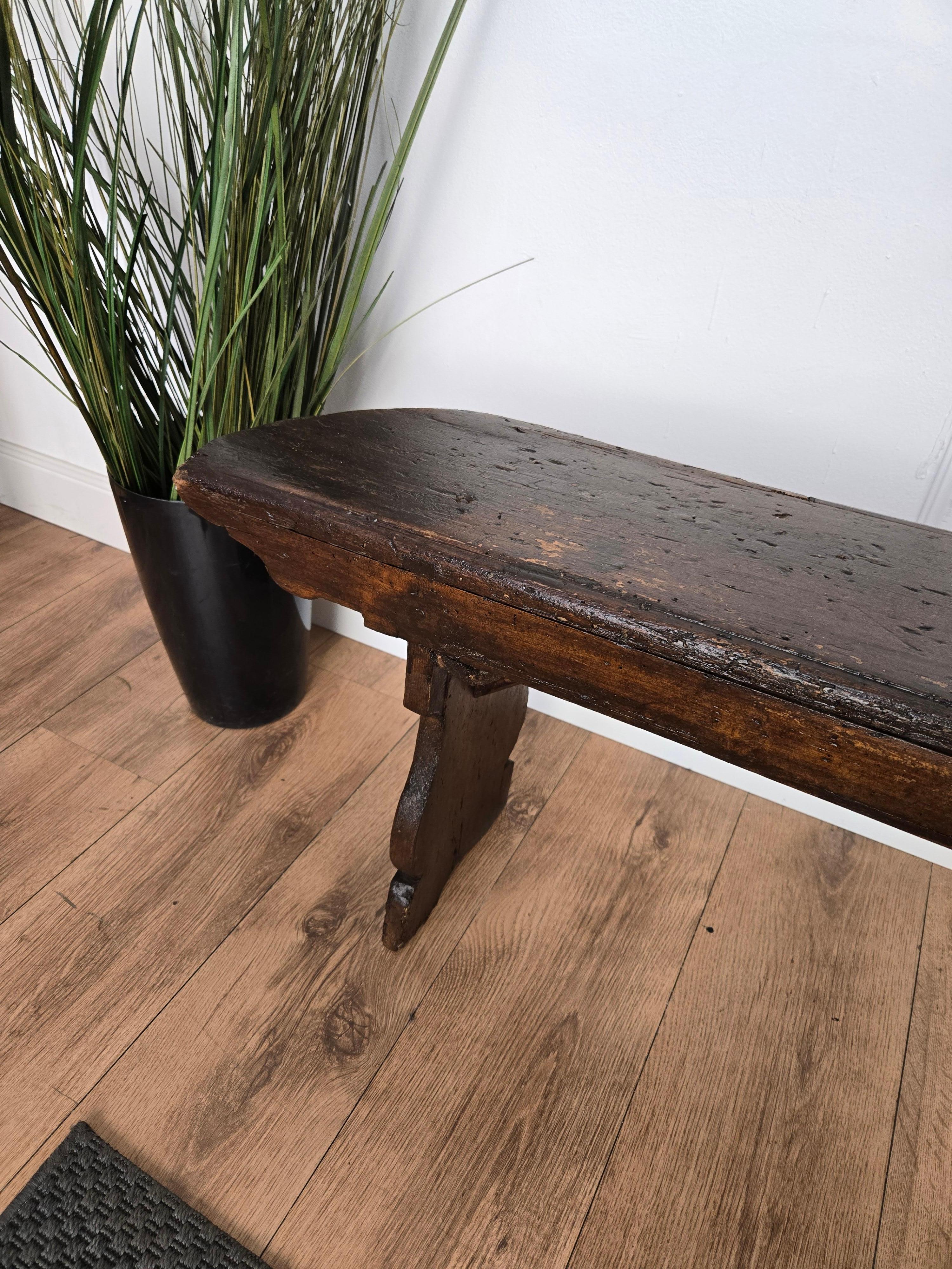 Primitive Rustic Minimal Italian Antique Wooden Bench Side Table For Sale 3