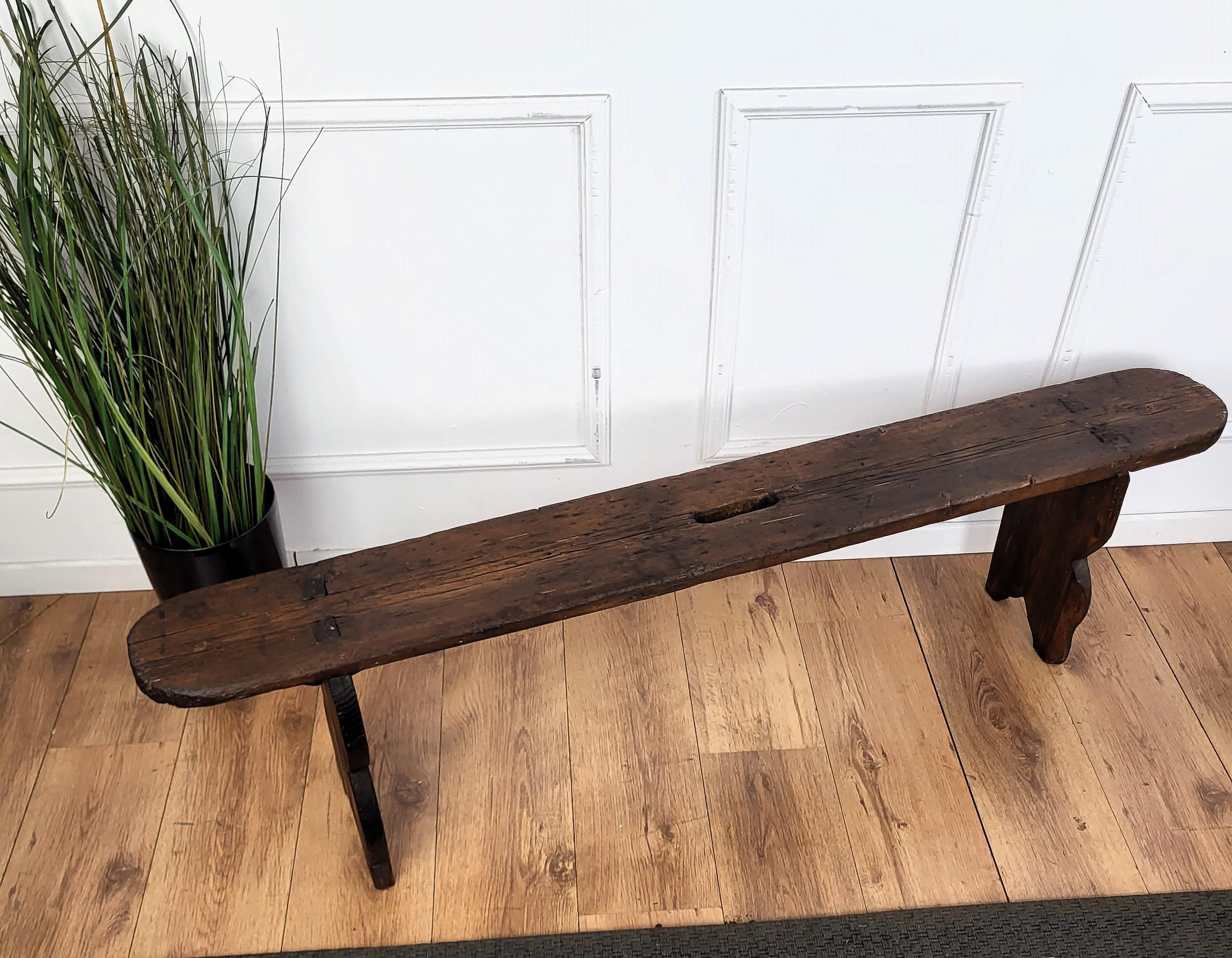 Primitive Rustic Minimal Italian Antique Wooden Bench Side Table 4