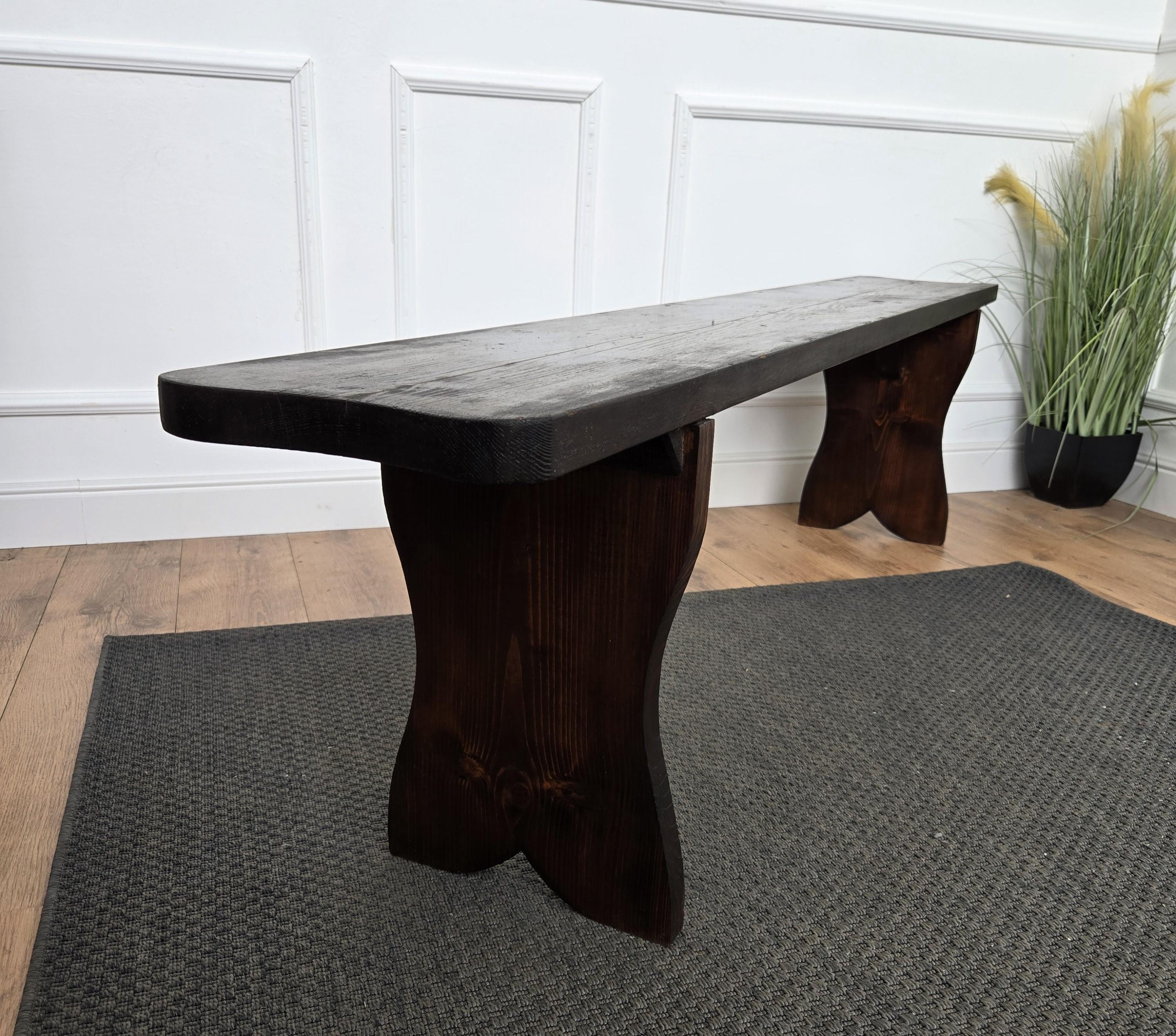 Primitive Rustic Minimal Italian Antique Wooden Bench Side Table For Sale 4