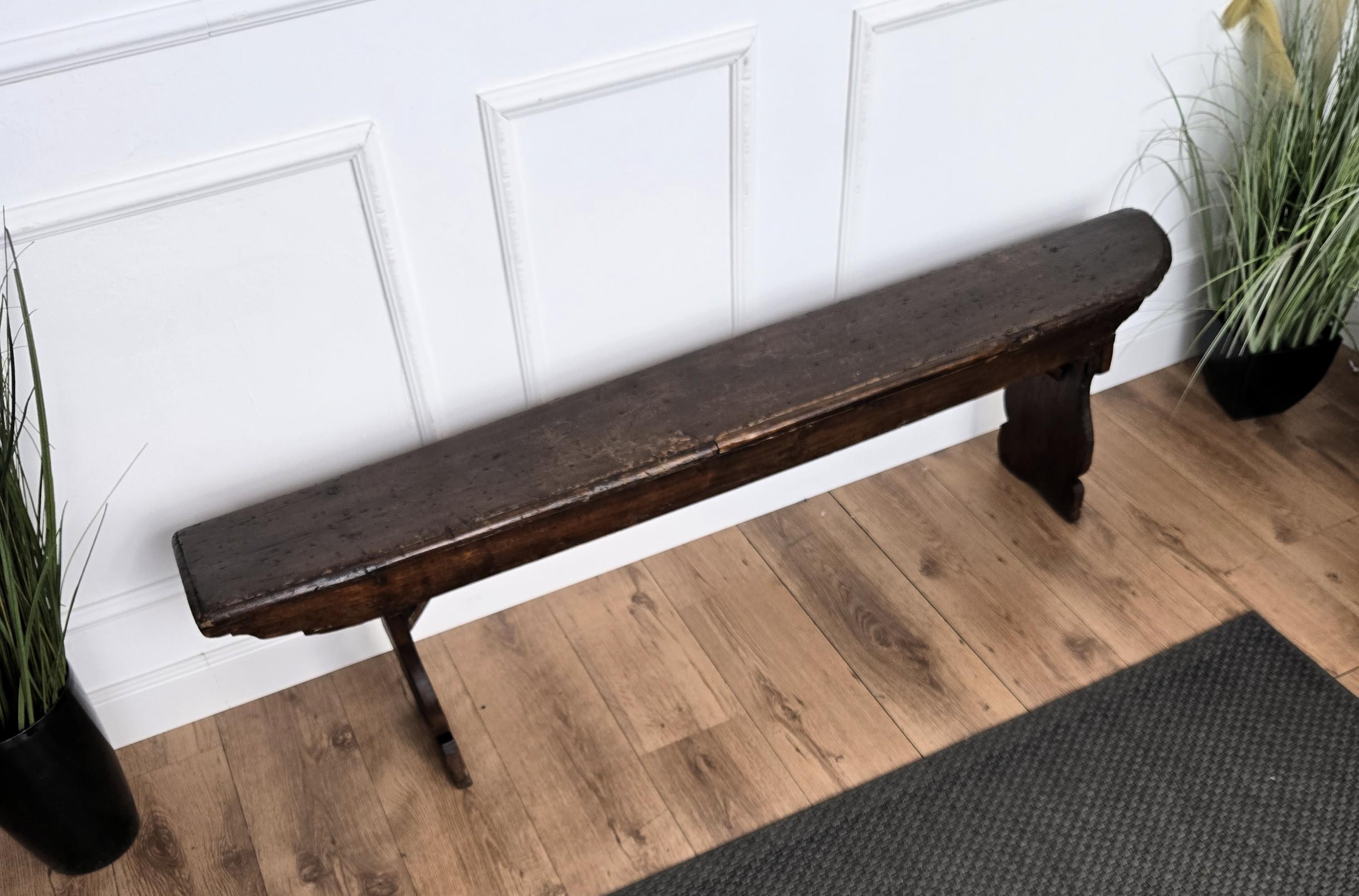 Primitive Rustic Minimal Italian Antique Wooden Bench Side Table For Sale 4