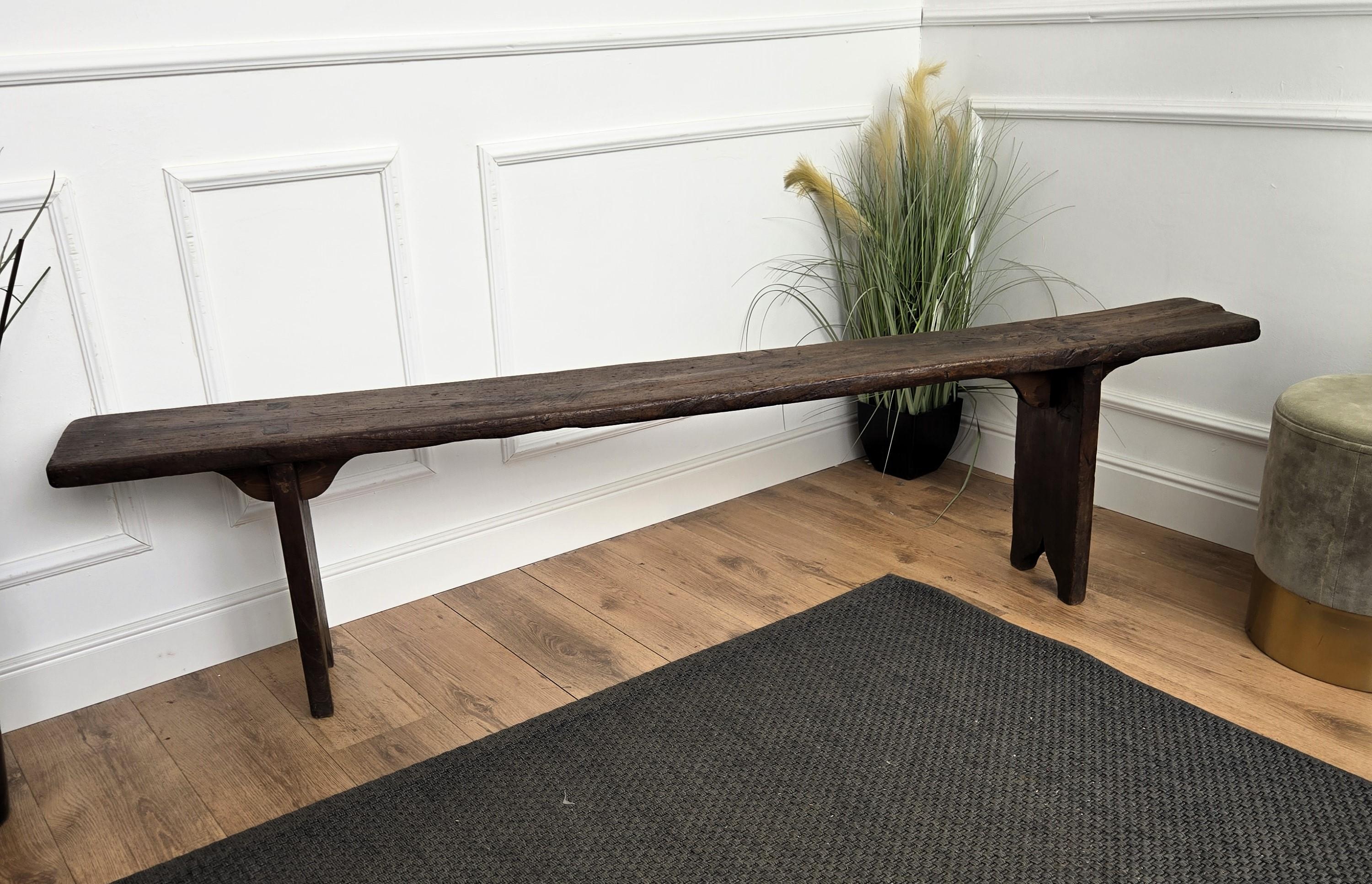 Primitive Rustic Minimal Italian Antique Wooden Bench Side Table For Sale 5