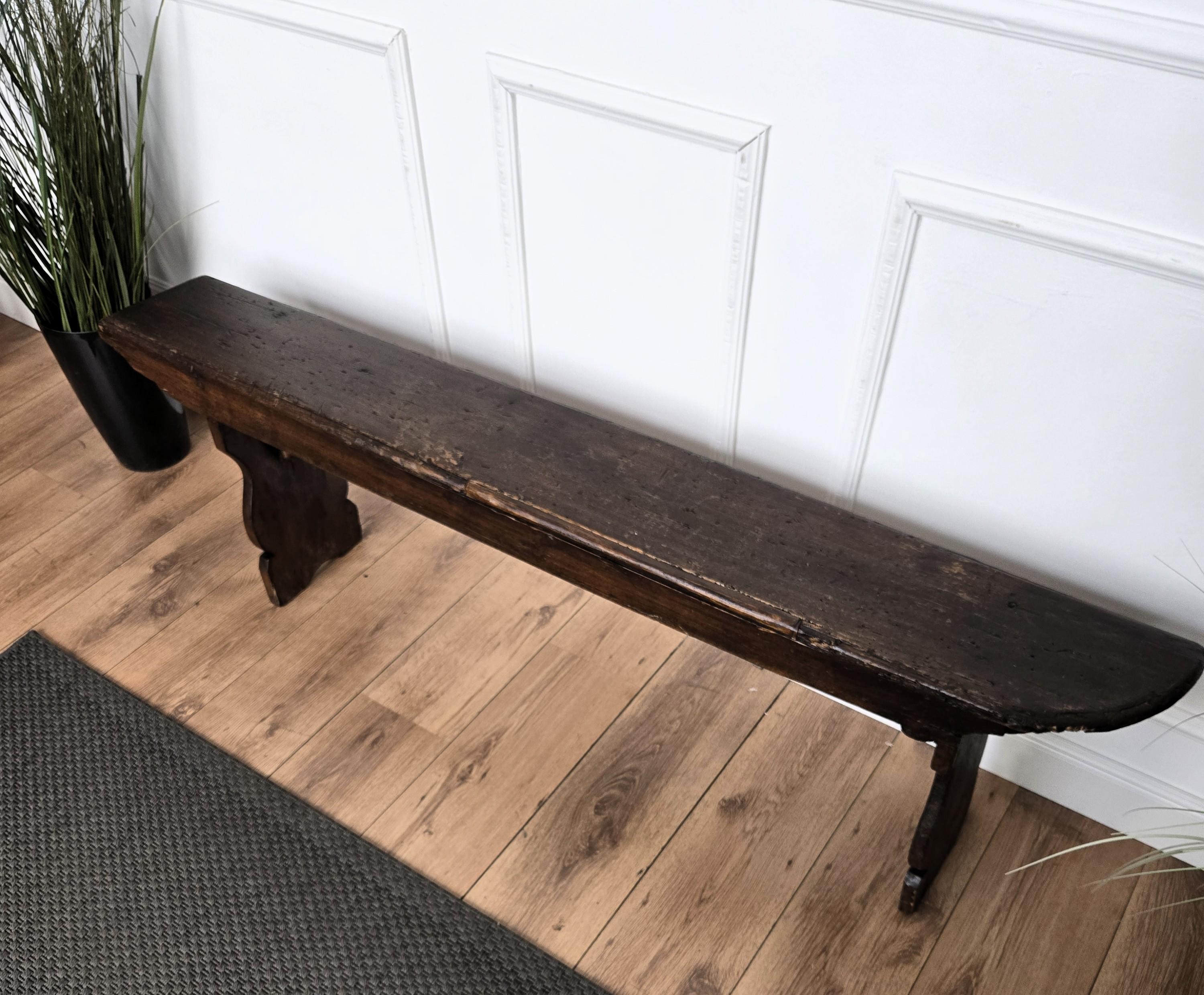 Primitive Rustic Minimal Italian Antique Wooden Bench Side Table For Sale 5