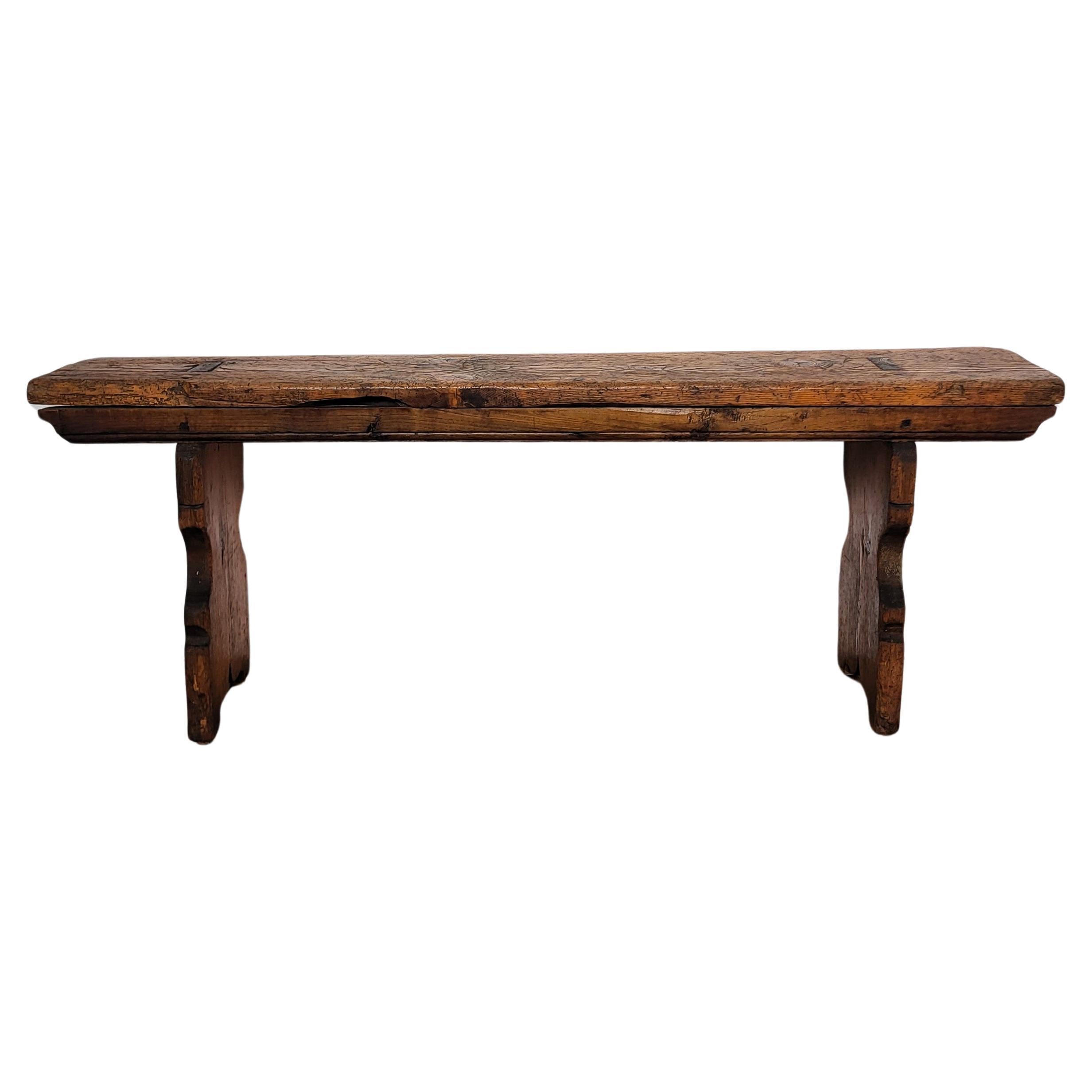 Primitive Rustic Minimal Italian Antique Wooden Bench Side Table