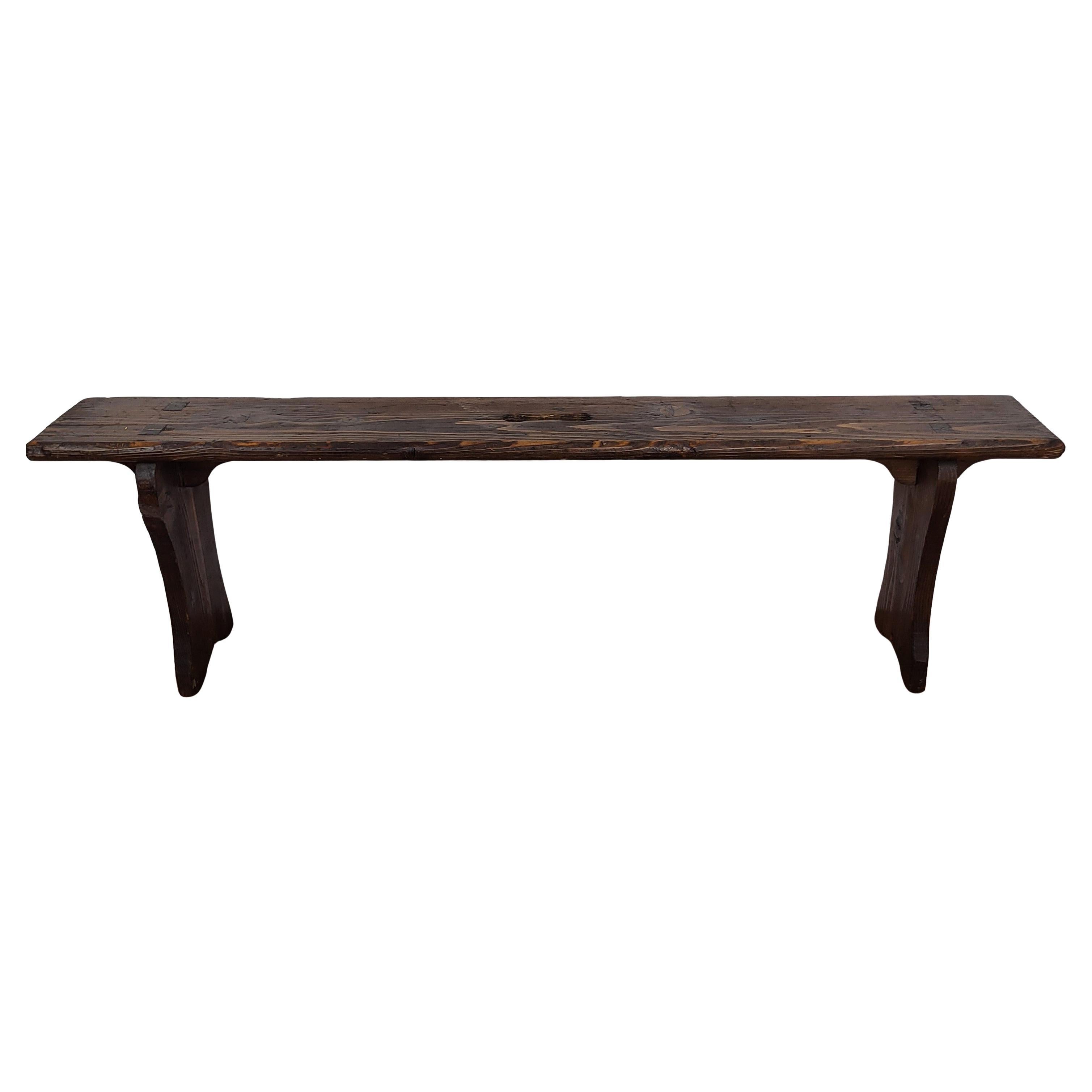 Primitive Rustic Minimal Italian Antique Wooden Bench Side Table