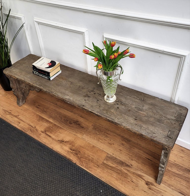 Primitive Rustic Minimal Italian Midcentury Wooden Bench Side Table For