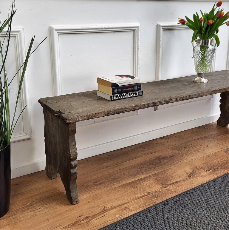 Primitive Rustic Minimal Italian Midcentury Wooden Bench Side Table For
