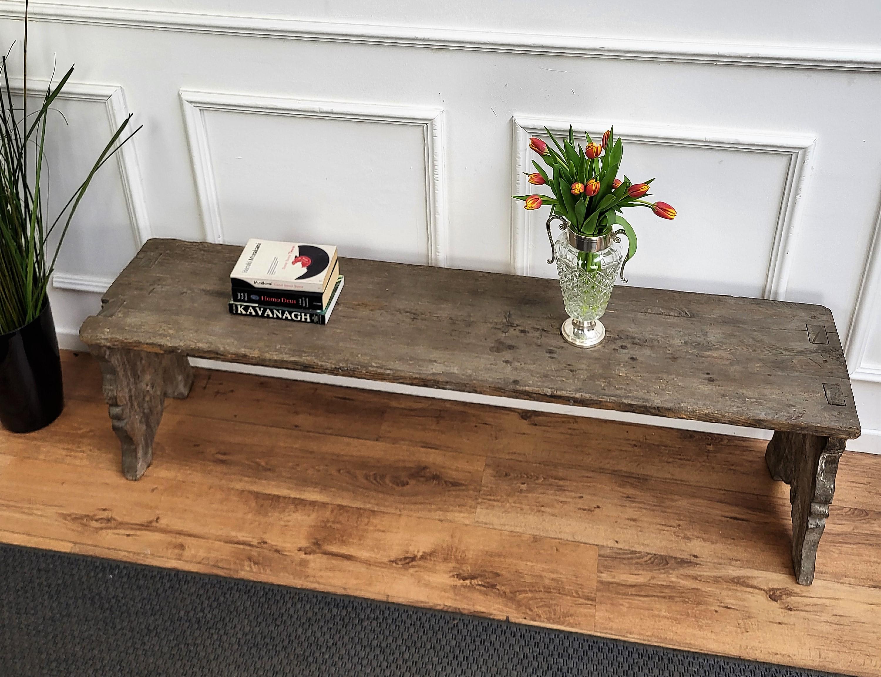 Primitive Rustic Minimal Italian Midcentury Wooden Bench Side Table 3