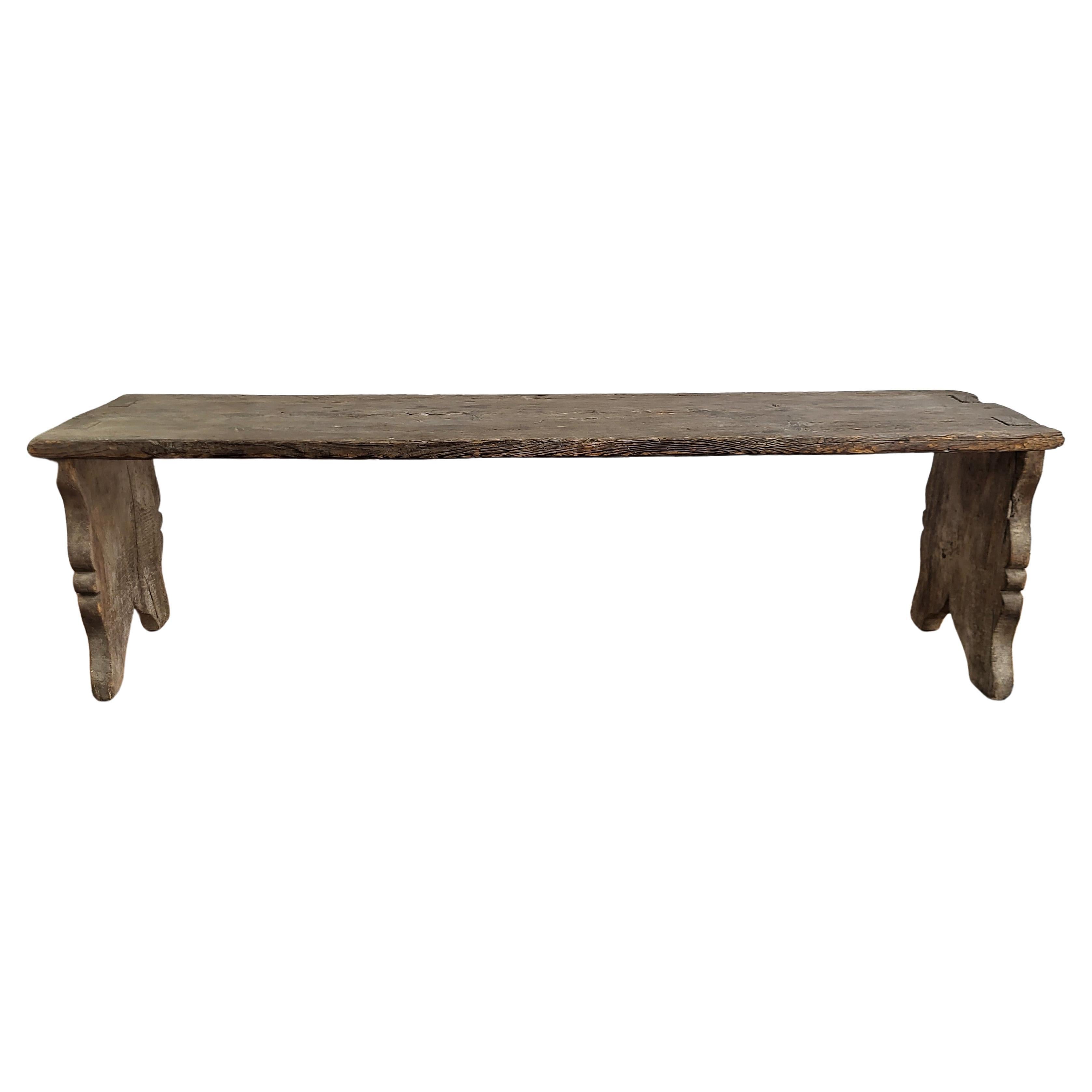 Primitive Rustic Minimal Italian Midcentury Wooden Bench Side Table