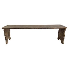 Primitive Rustic Minimal Italian Midcentury Wooden Bench Side Table