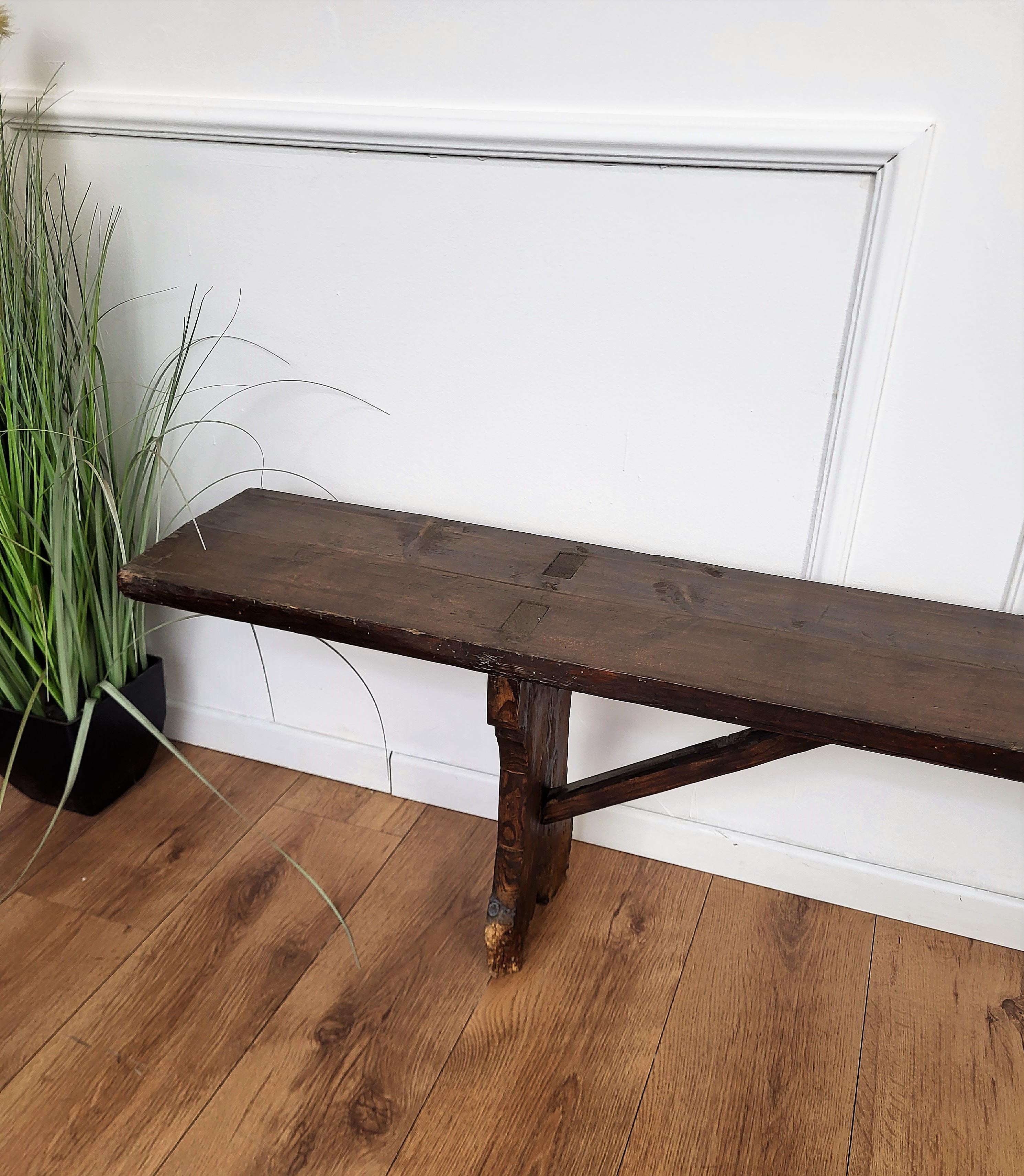 20th Century Primitive Rustic Minimal Italian Midcentury Wooden Coffee Table Bench Stool For Sale