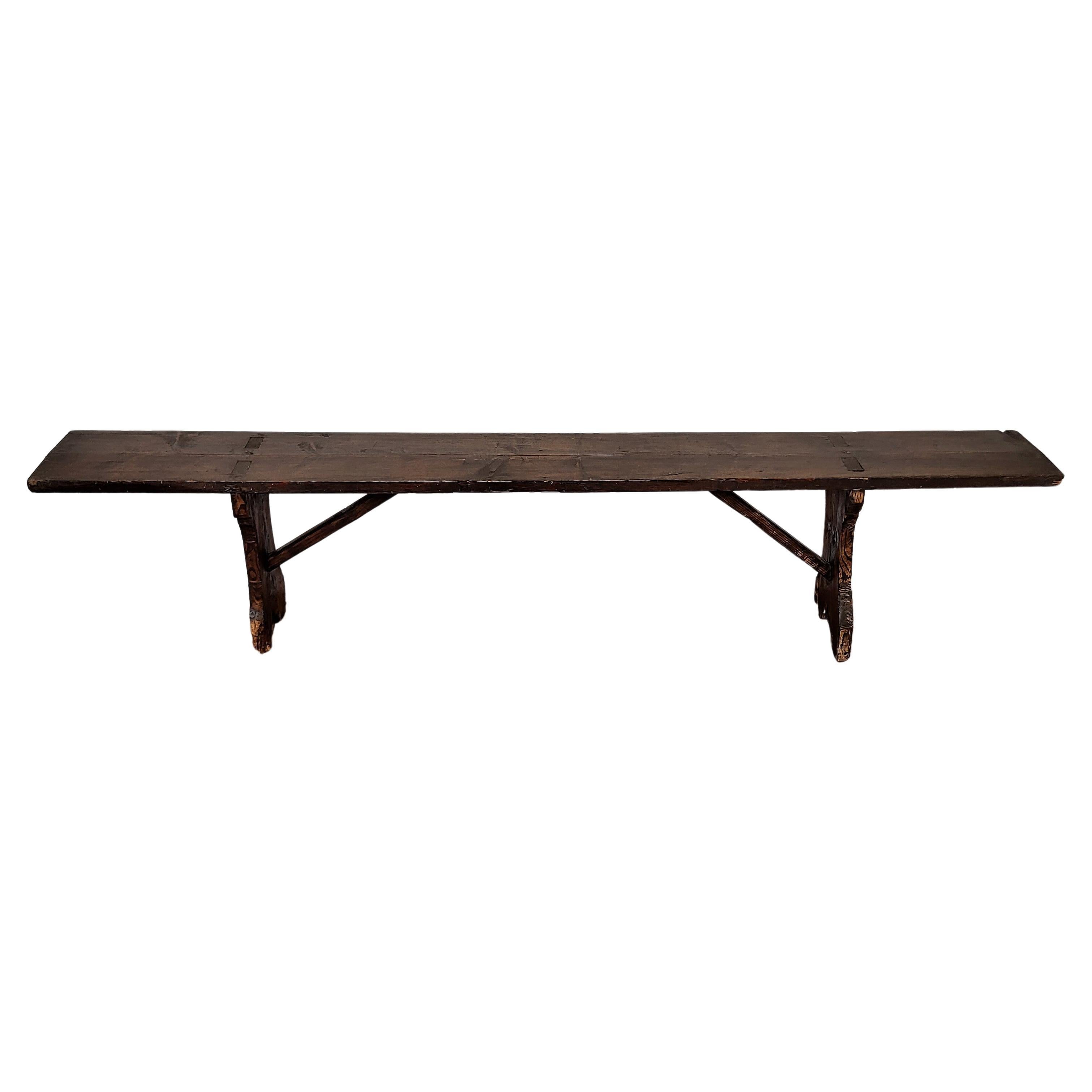 Primitive Rustic Minimal Italian Midcentury Wooden Coffee Table Bench Stool For Sale