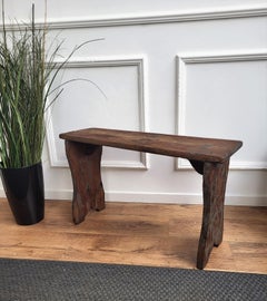 Primitive Rustic Minimal Italian Midcentury Wooden Side Table Bench Stool
