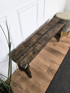 Primitive Rustic Minimal Italian Midcentury Wooden Side Table Bench Stool