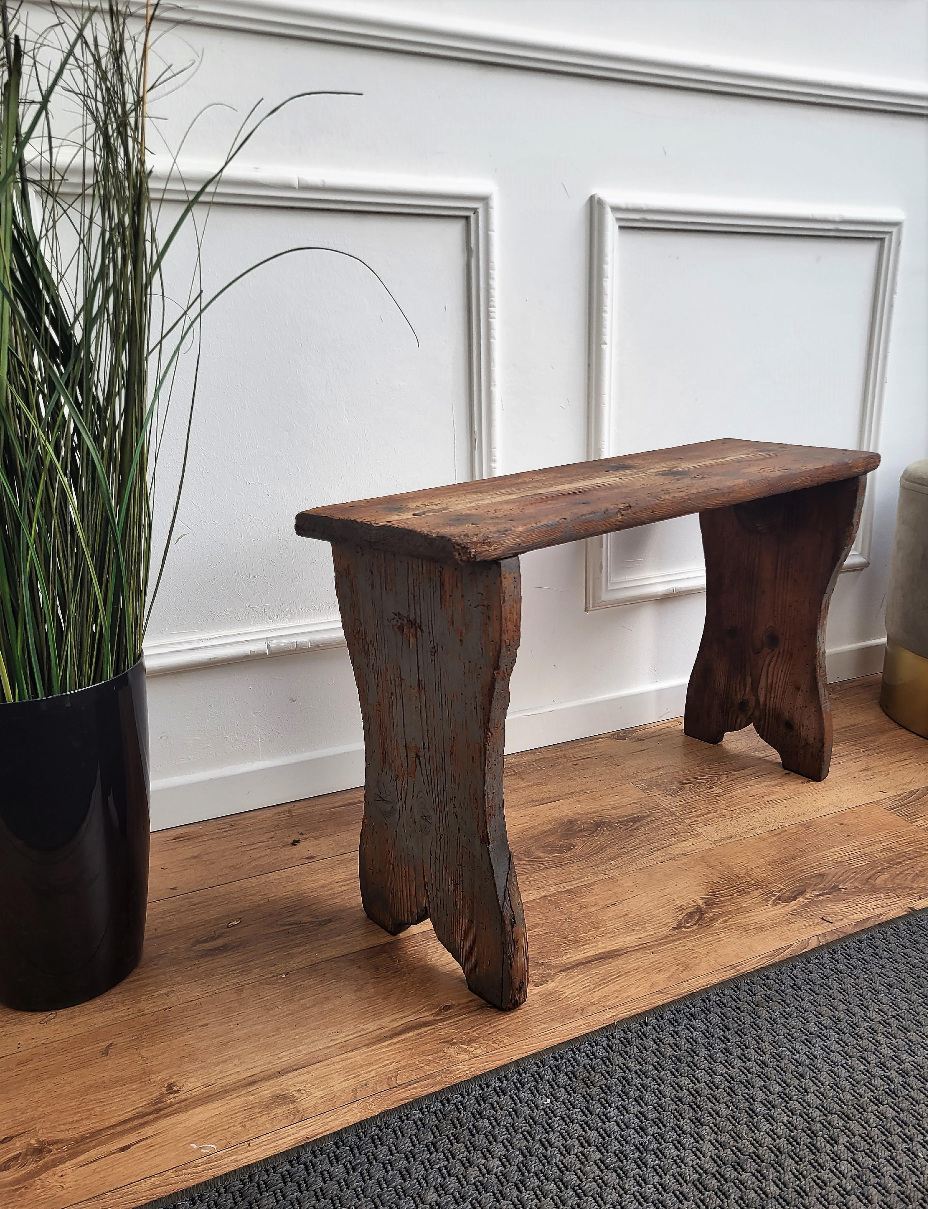 Primitive Rustic Minimal Italian Midcentury Wooden Side Table Bench Stool 1