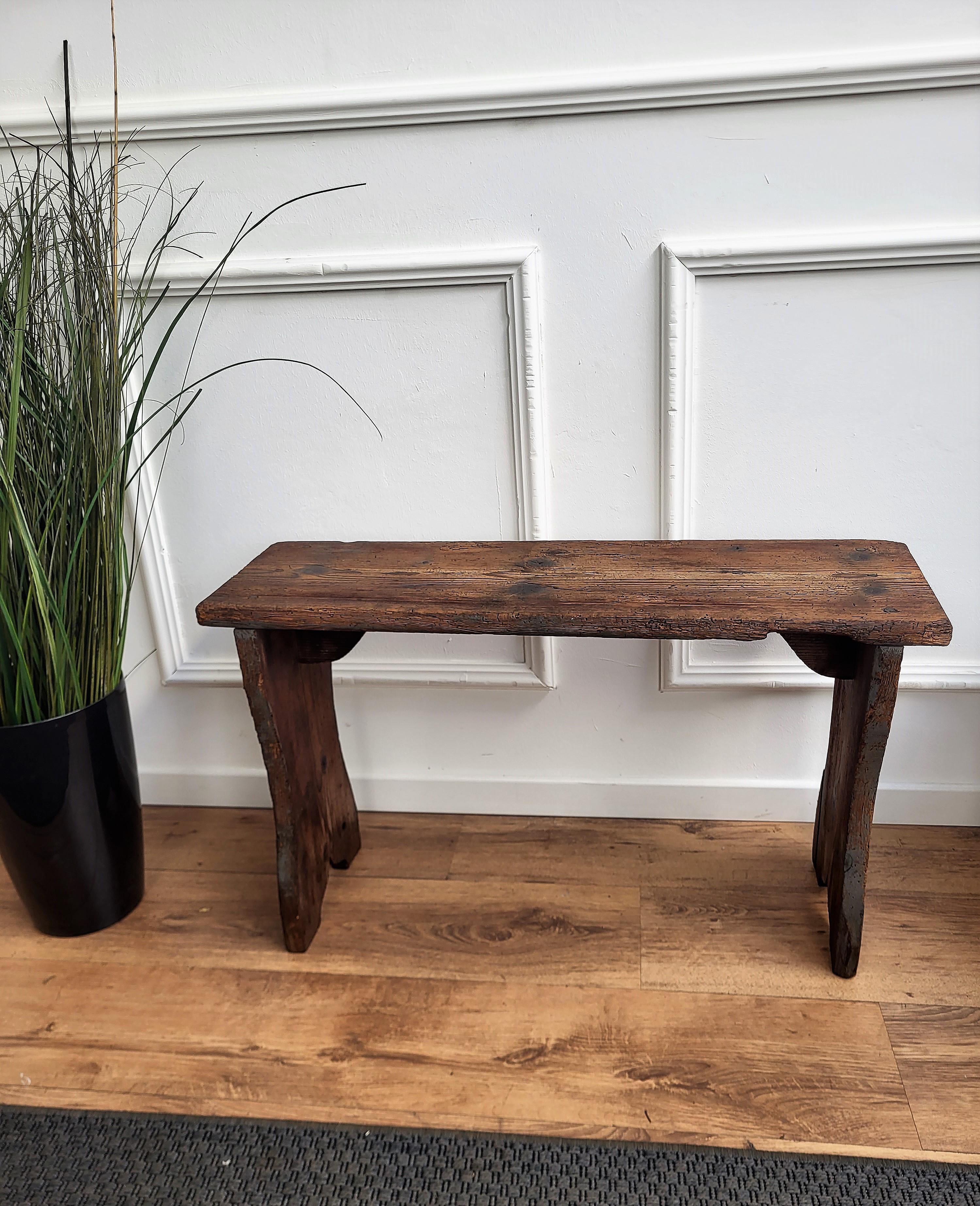 Primitive Rustic Minimal Italian Midcentury Wooden Side Table Bench Stool 2