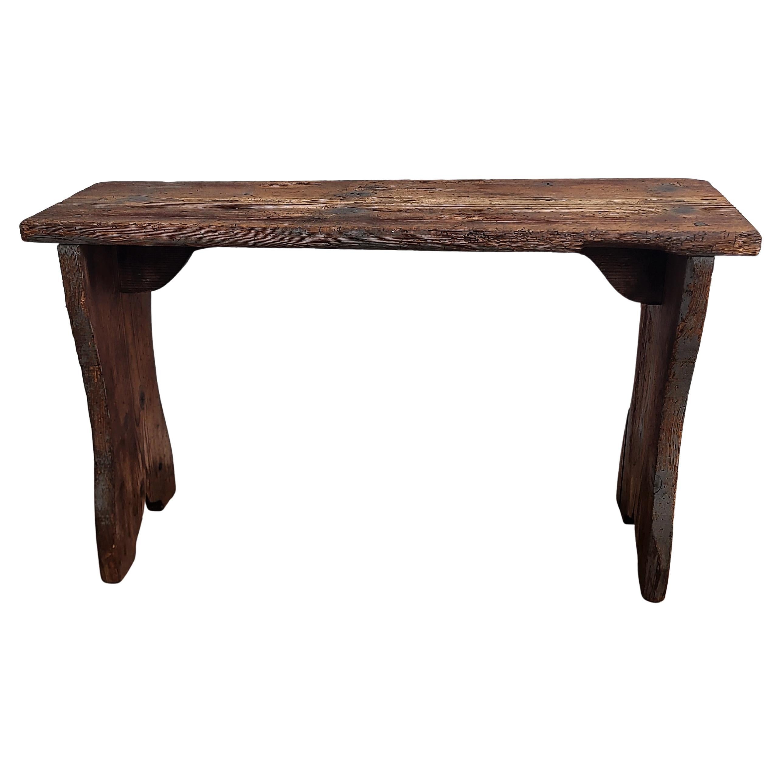 Primitive Rustic Minimal Italian Midcentury Wooden Side Table Bench Stool