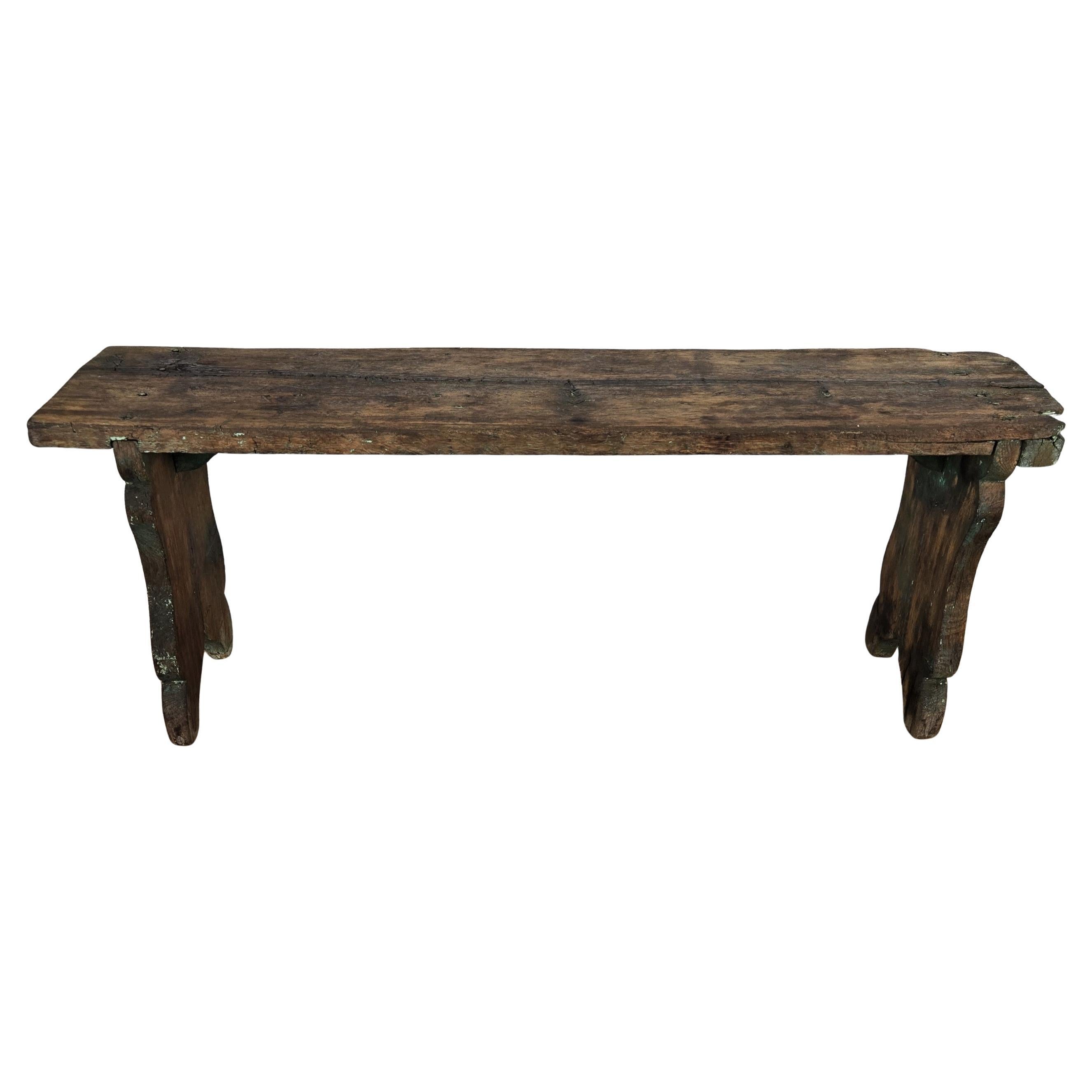 Mesa auxiliar de madera primitiva rústica minimalista italiana de mediados de siglo Taburete banco