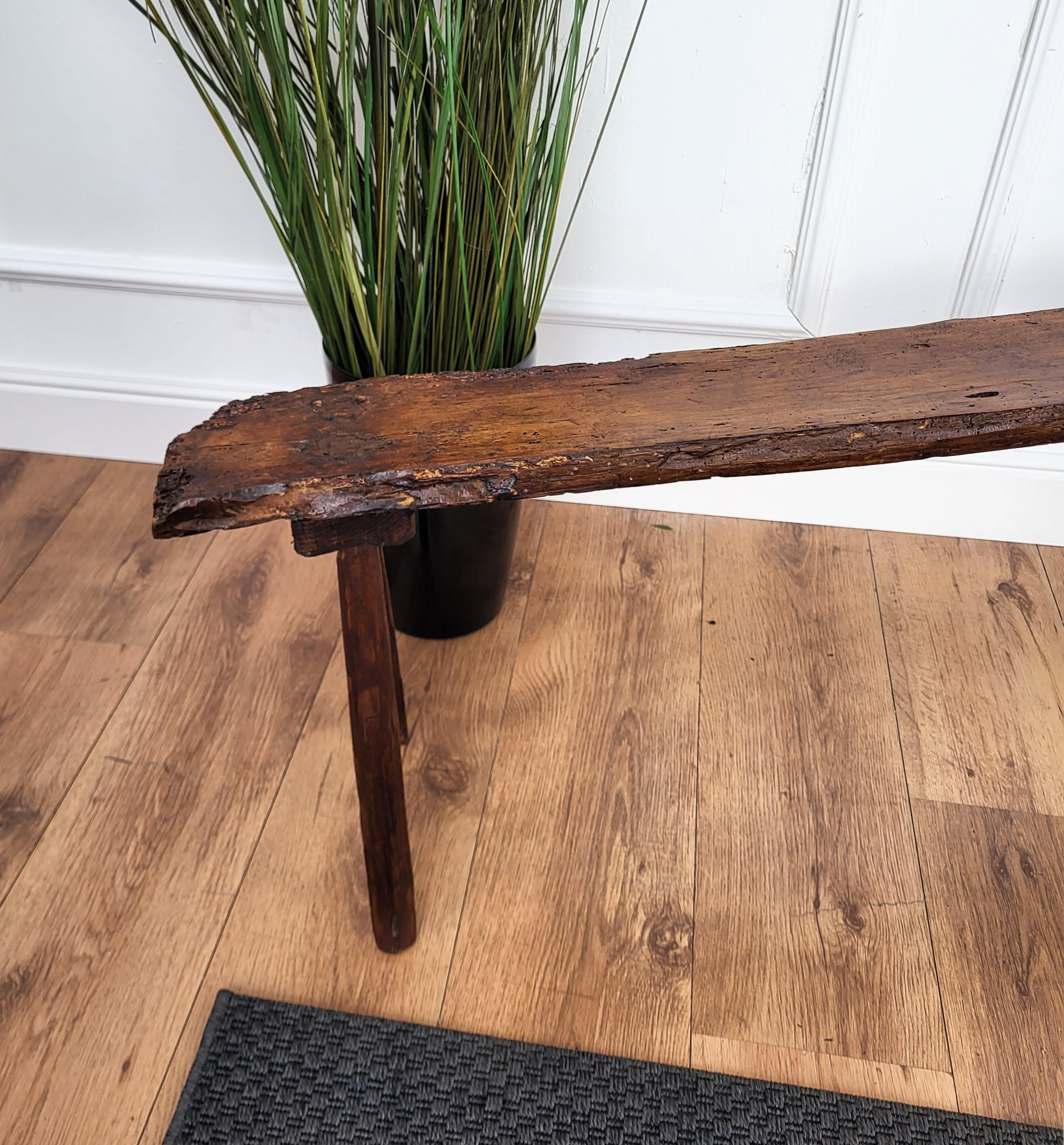 Primitive Rustic Minimal Italian Wooden Bench Stool Side Table For Sale 3