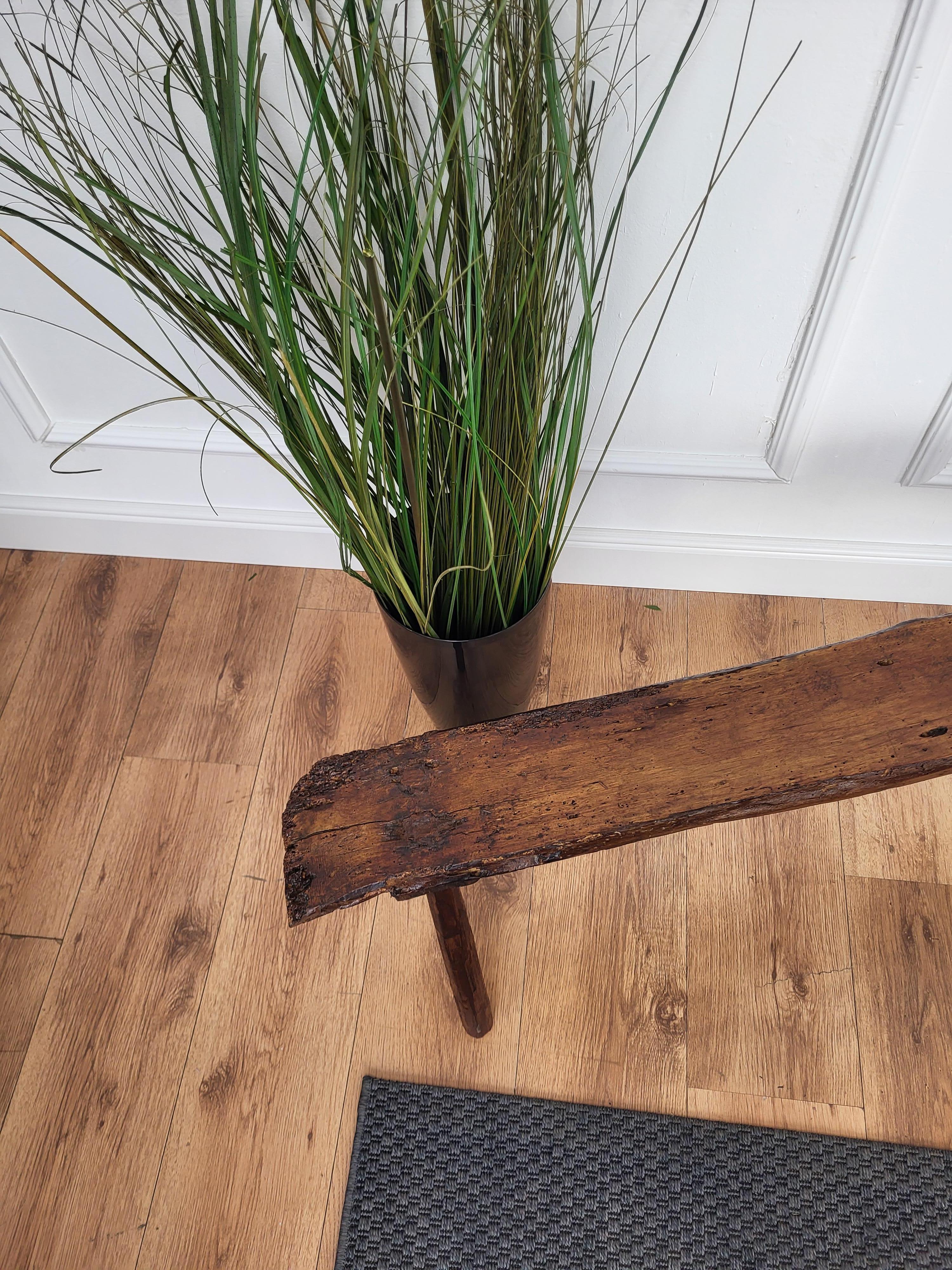 Primitive Rustic Minimal Italian Wooden Bench Stool Side Table For Sale 4