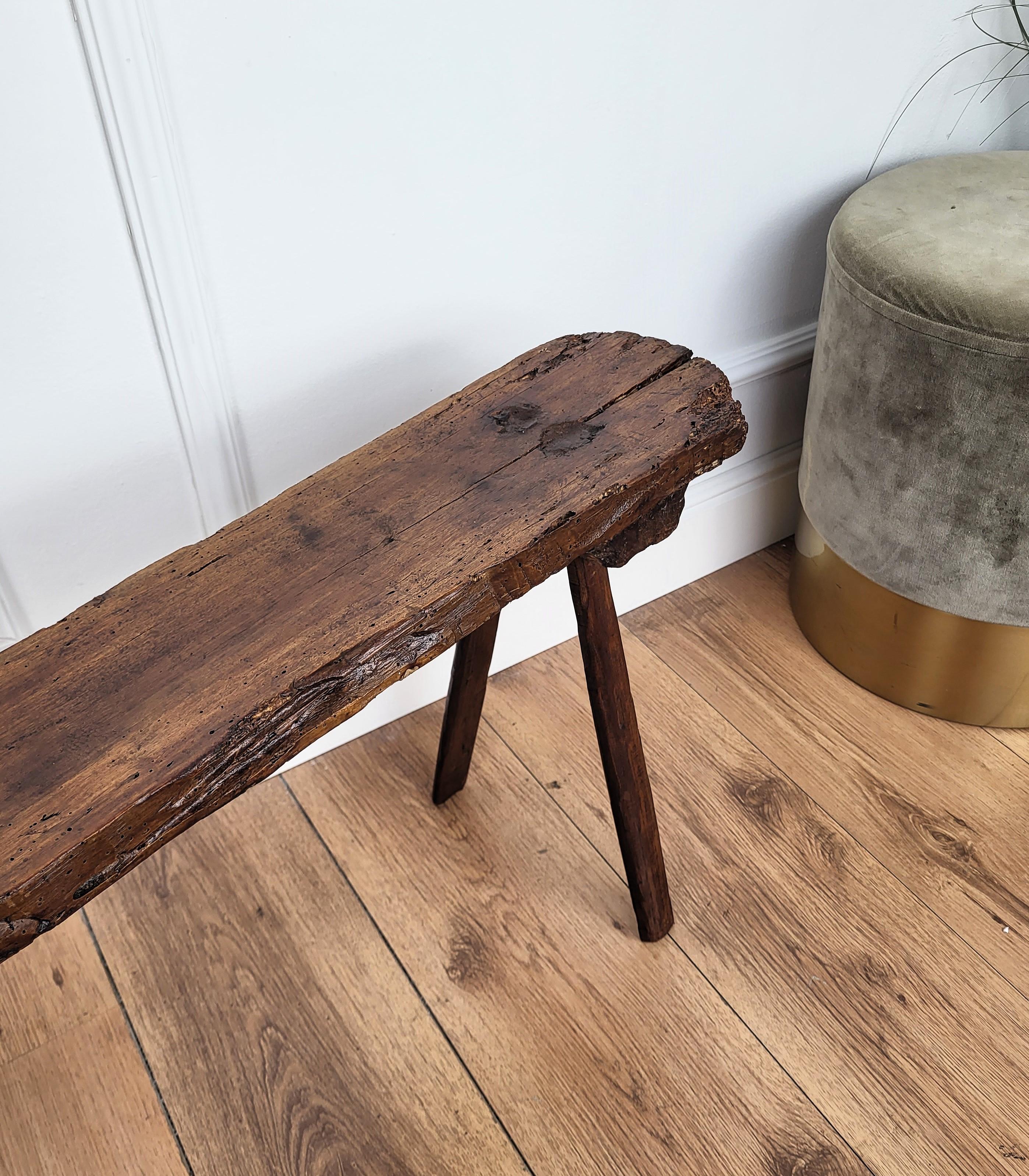 Primitive Rustic Minimal Italian Wooden Bench Stool Side Table For Sale 5