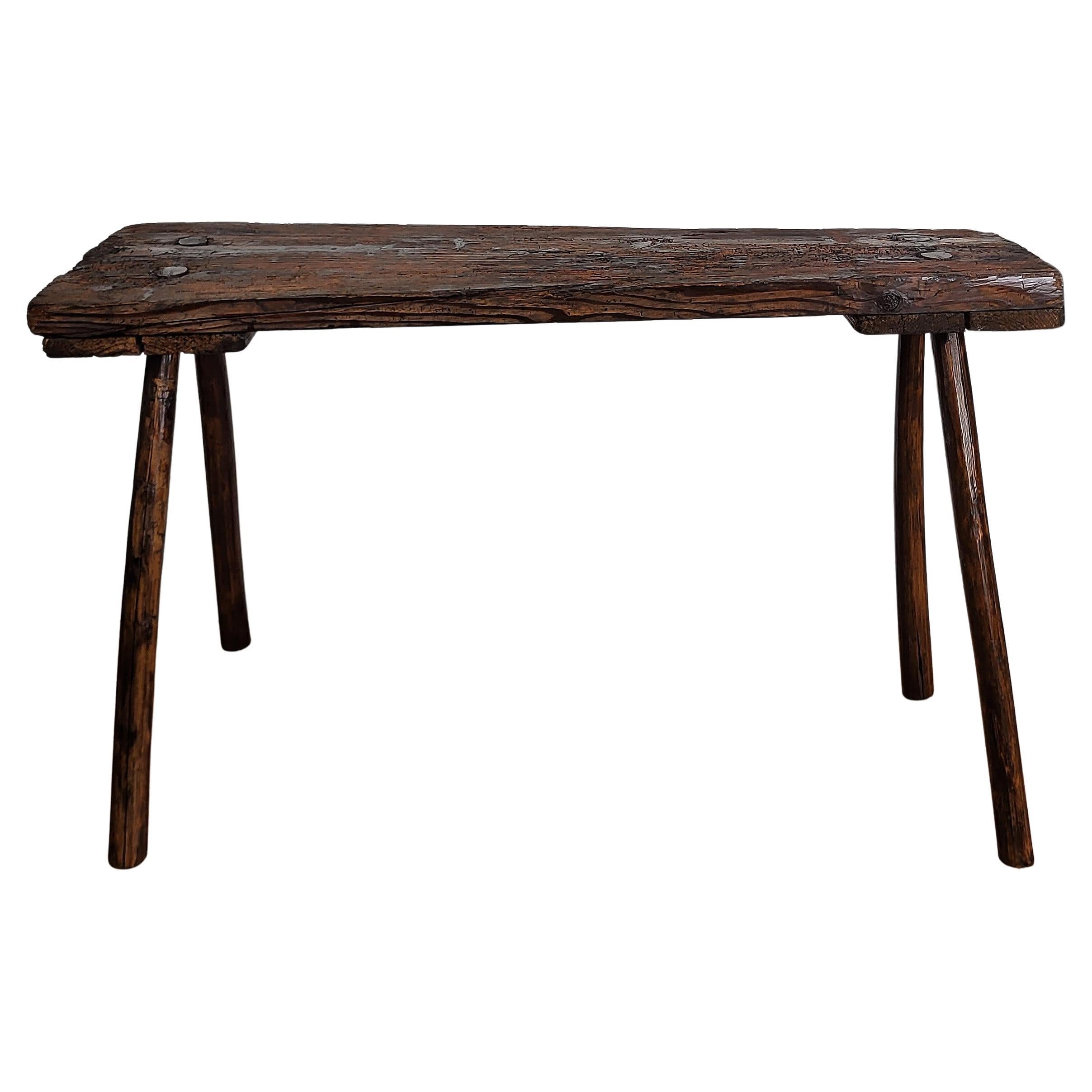 Primitive Rustic Minimal Italian Wooden Side Table Bench Stool For Sale