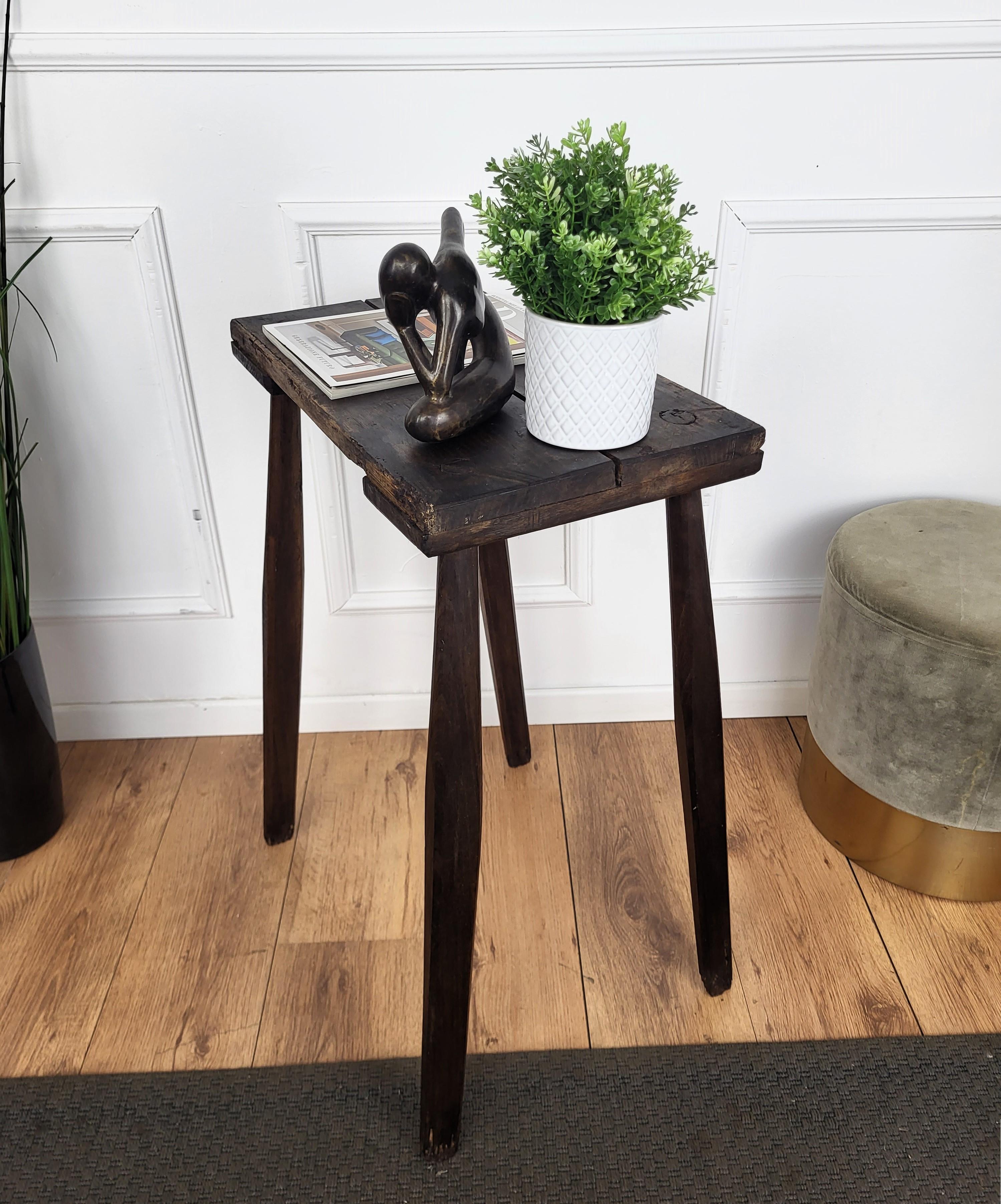 20th Century Primitive Rustic Minimal Italian Wooden Side Table For Sale