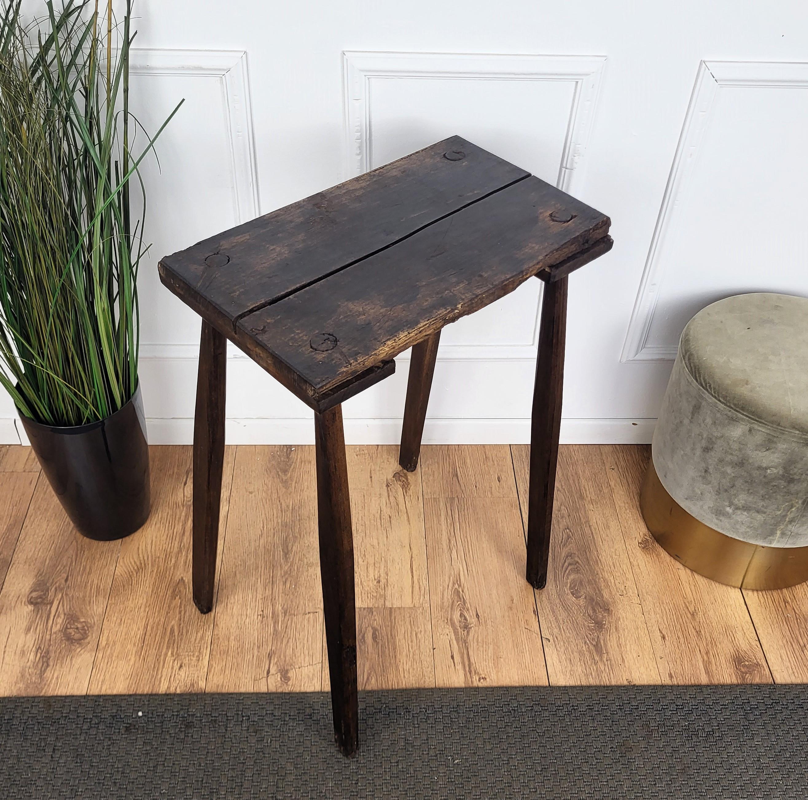 Primitive Rustic Minimal Italian Wooden Side Table For Sale 3