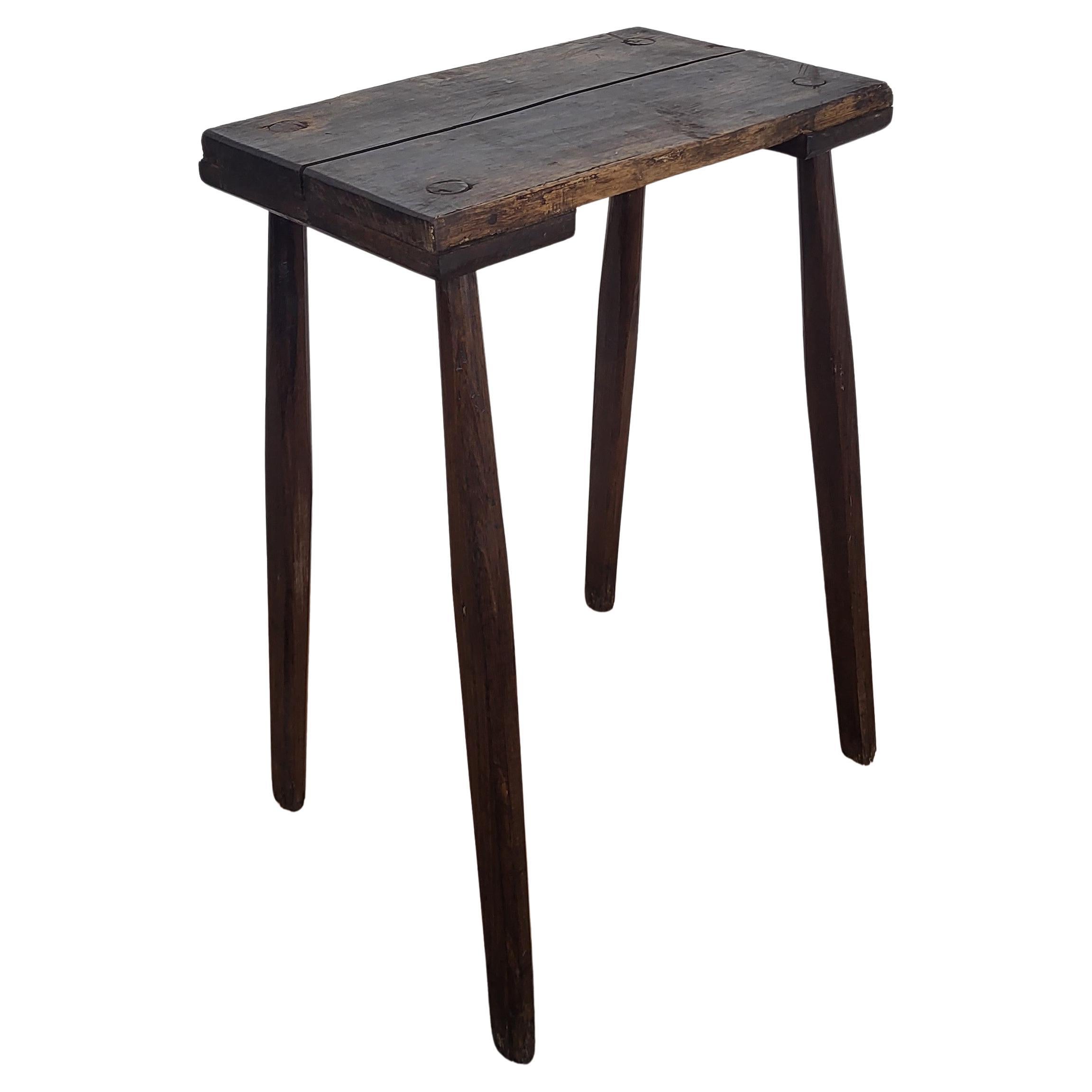 Primitive Rustic Minimal Italian Wooden Side Table For Sale