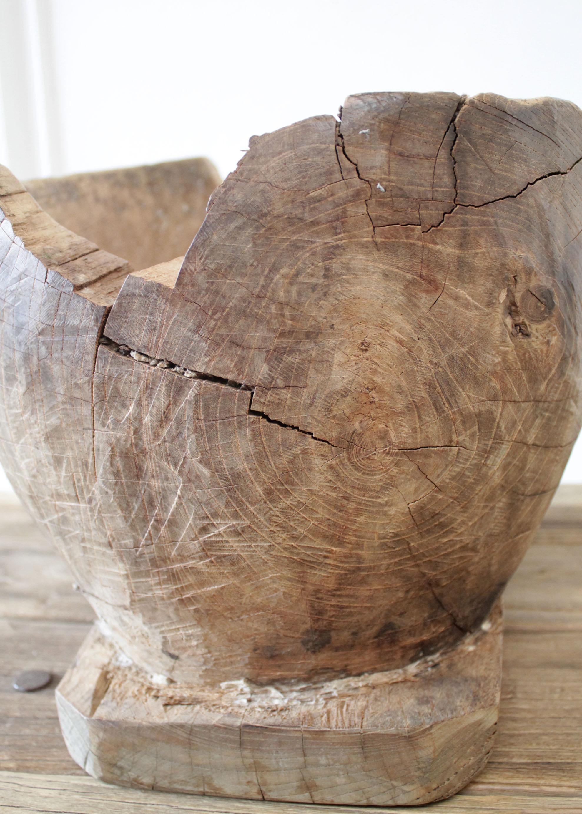 20th Century Primitive Rustic Style Tree Trunk Wood Bowl