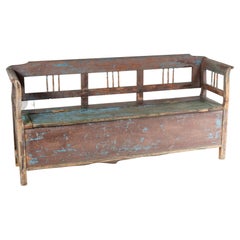 Primitive Rustic Vernacular Box Settle Farmhouse Bench with Seat Storage