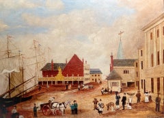 The Old Quay, Barnstaple, paysage à l'huile du XIXe siècle