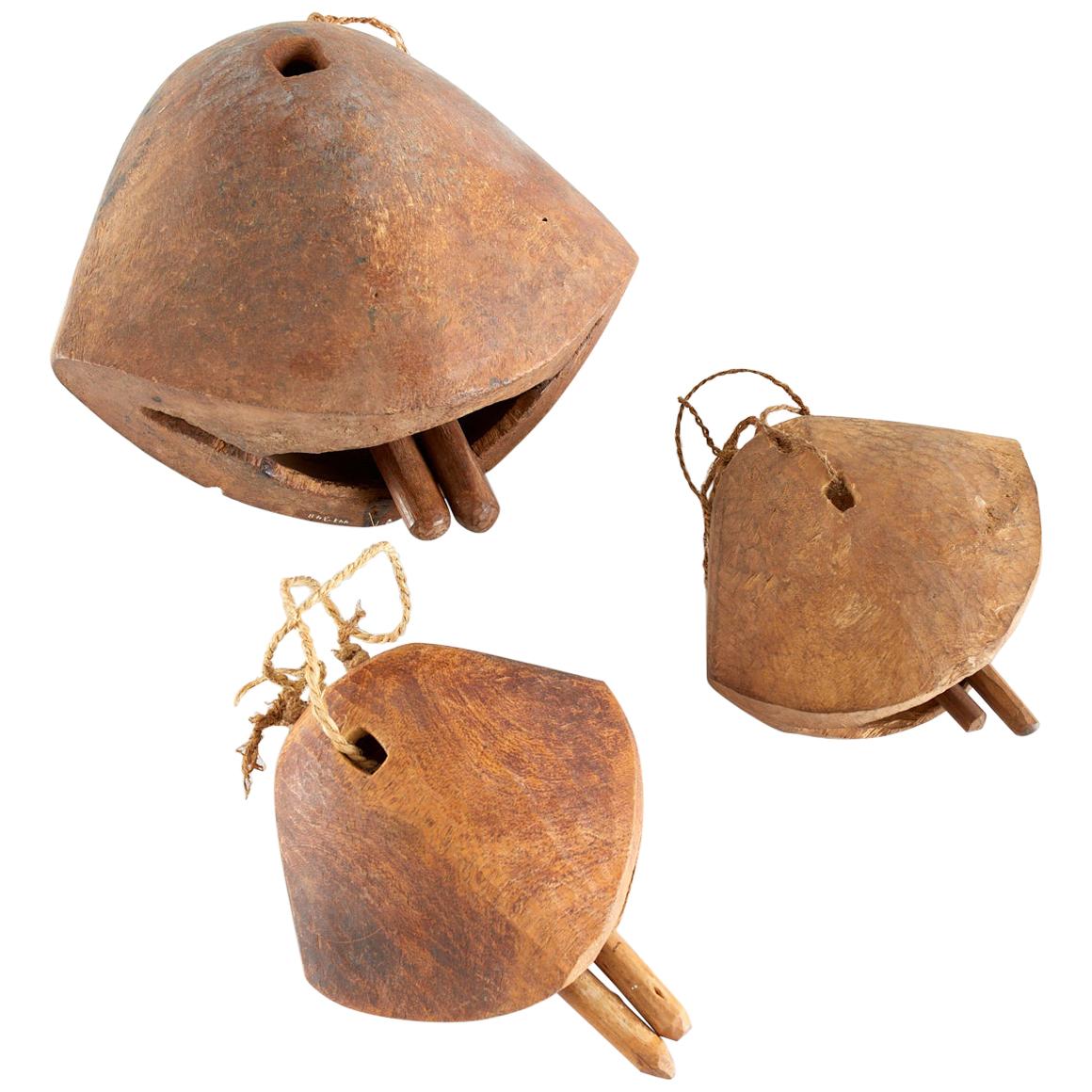 Primitive Set of Three African Teak Camel Bells