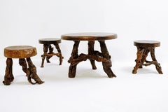 Primitive Set Tabls/Stools with Round Slab Seat and Legs Constructed from Vines