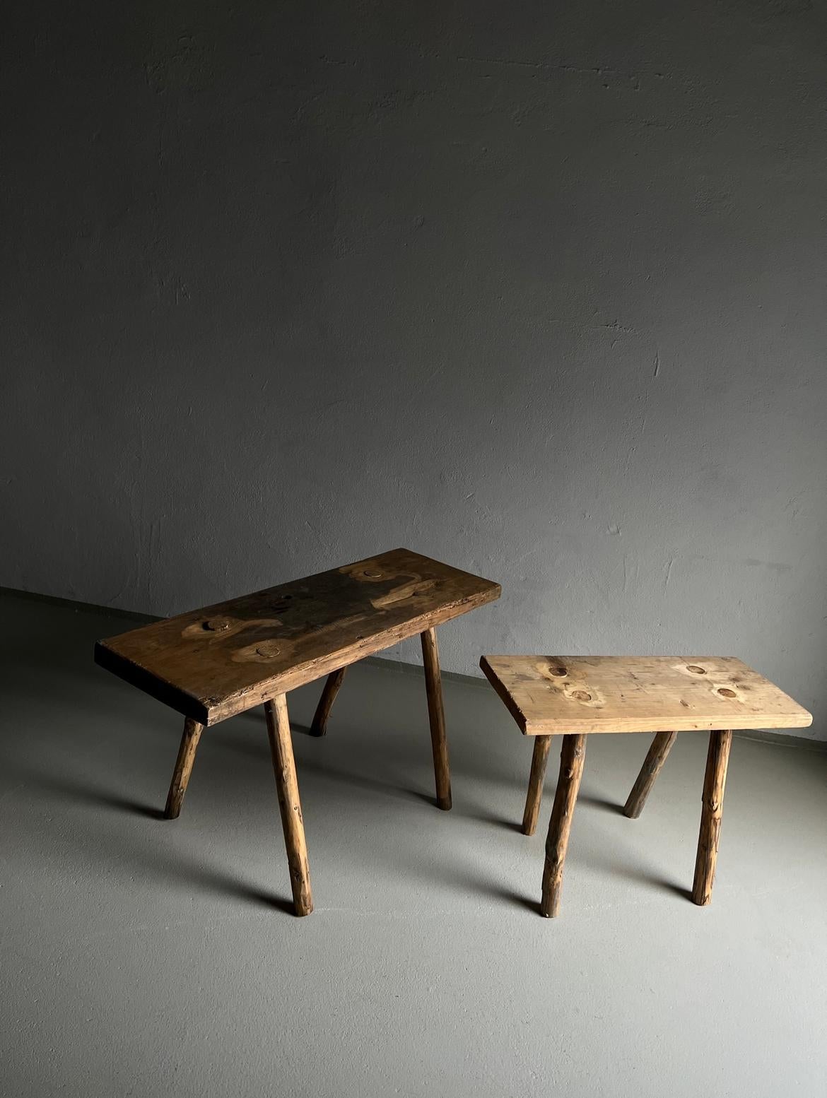 Wood Primitive Side Table Bench, Belgium , 1900s For Sale