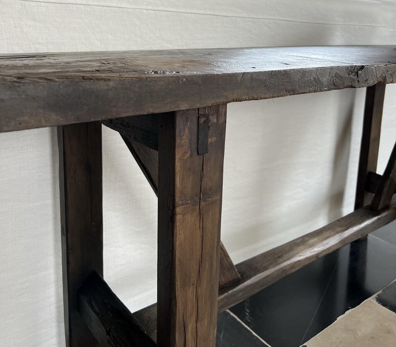 Spanish Primitive Side Table with One Slab Chestnut Top For Sale