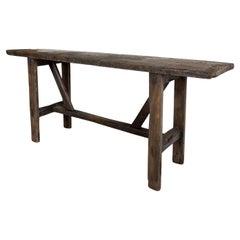 Antique Primitive Side Table with One Slab Chestnut Top
