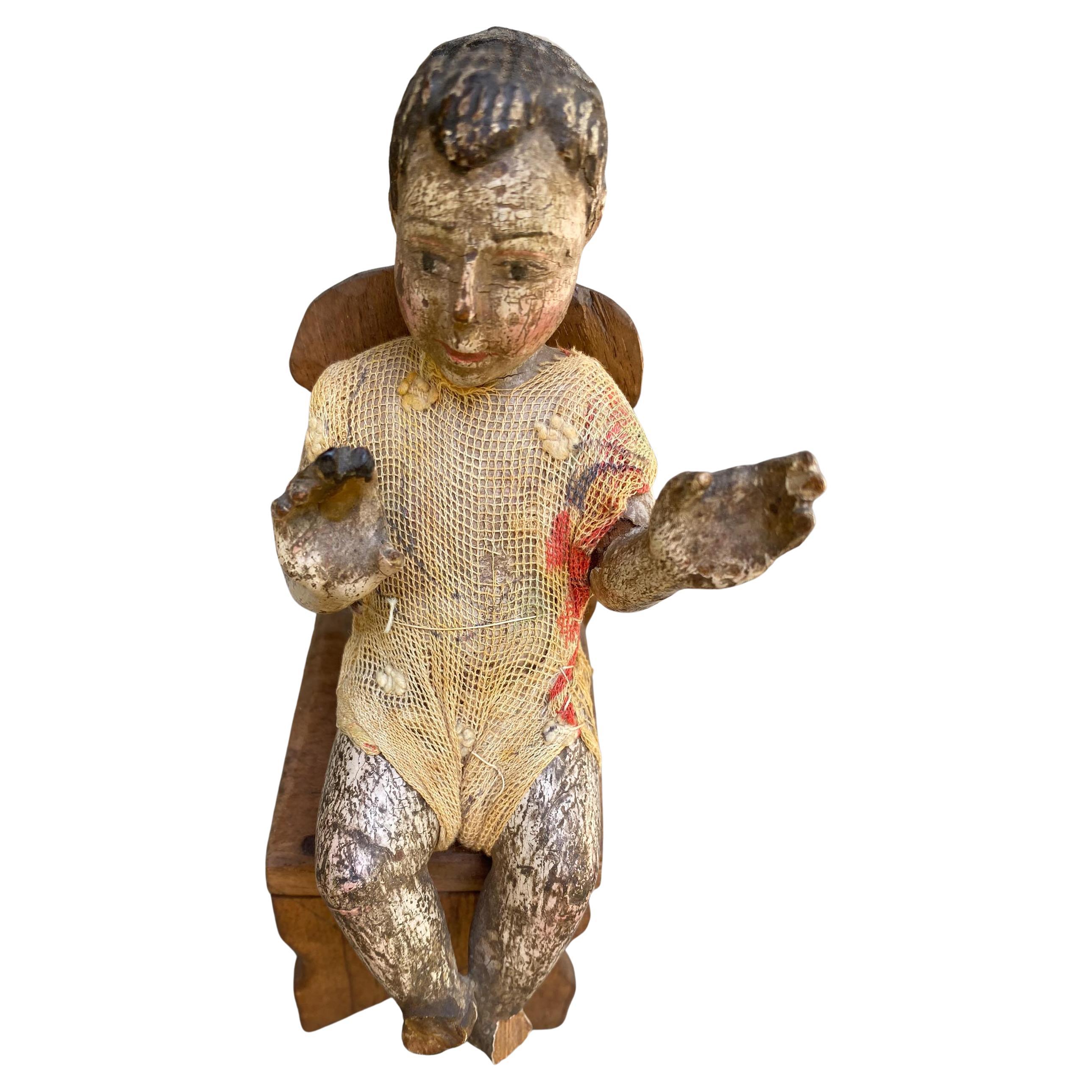 Primitif Petit Coloni espagnol sur chaise en vente