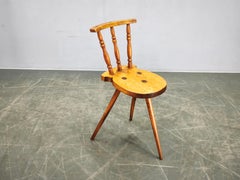 Primitive Solid Beech Folk Chair, Czechoslovakia, 1940s