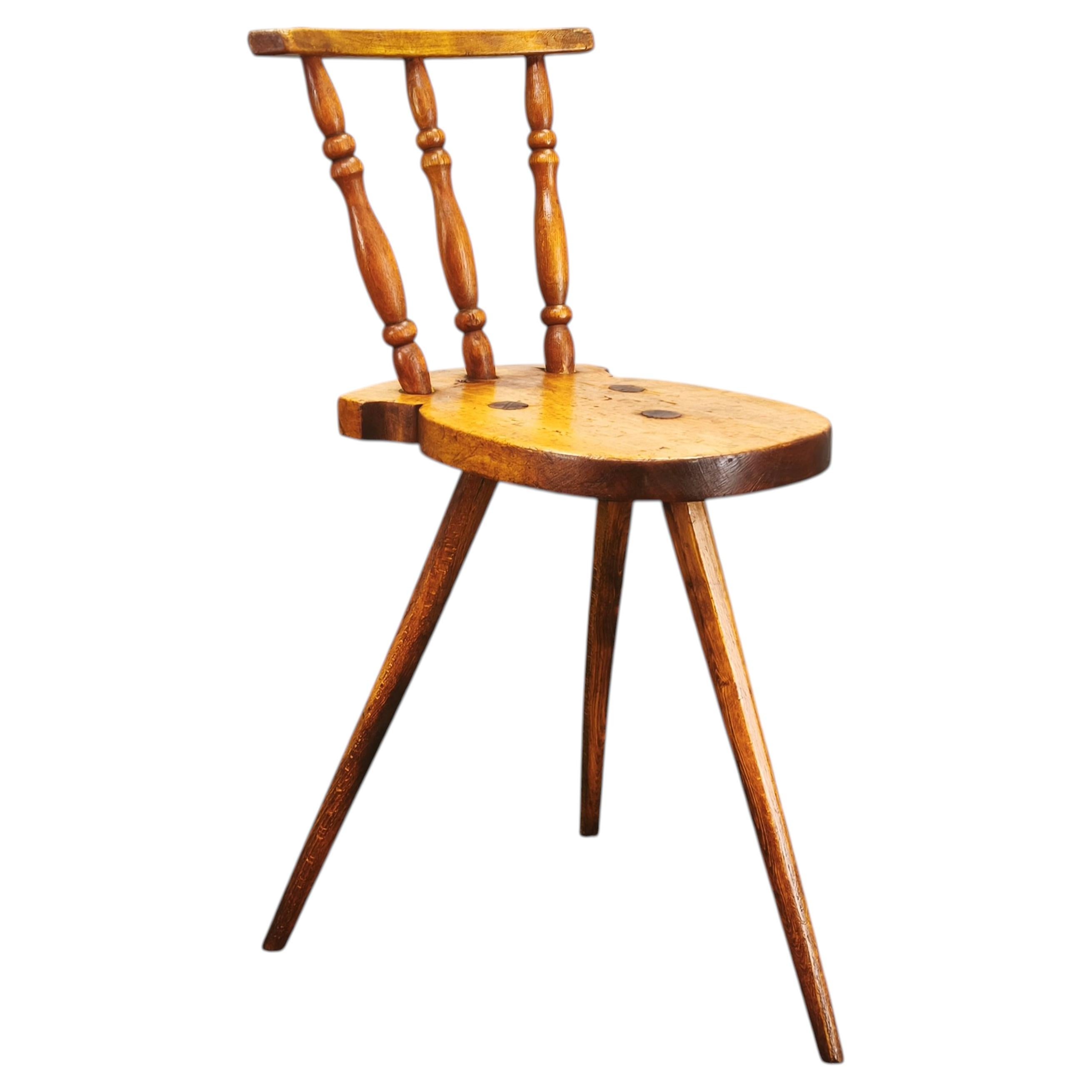 Primitive Solid Beech Folk Chair, Czechoslovakia, 1940s